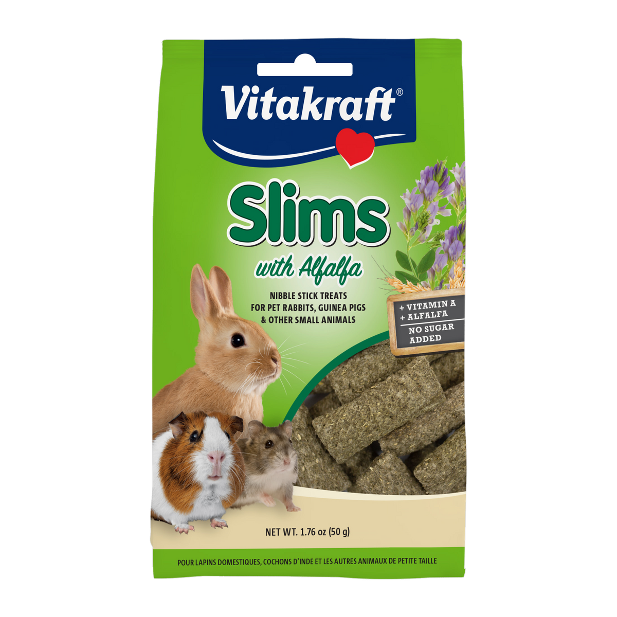 Vitakraft Slims with Alfalfa small animal treat 1.76 oz pouch front