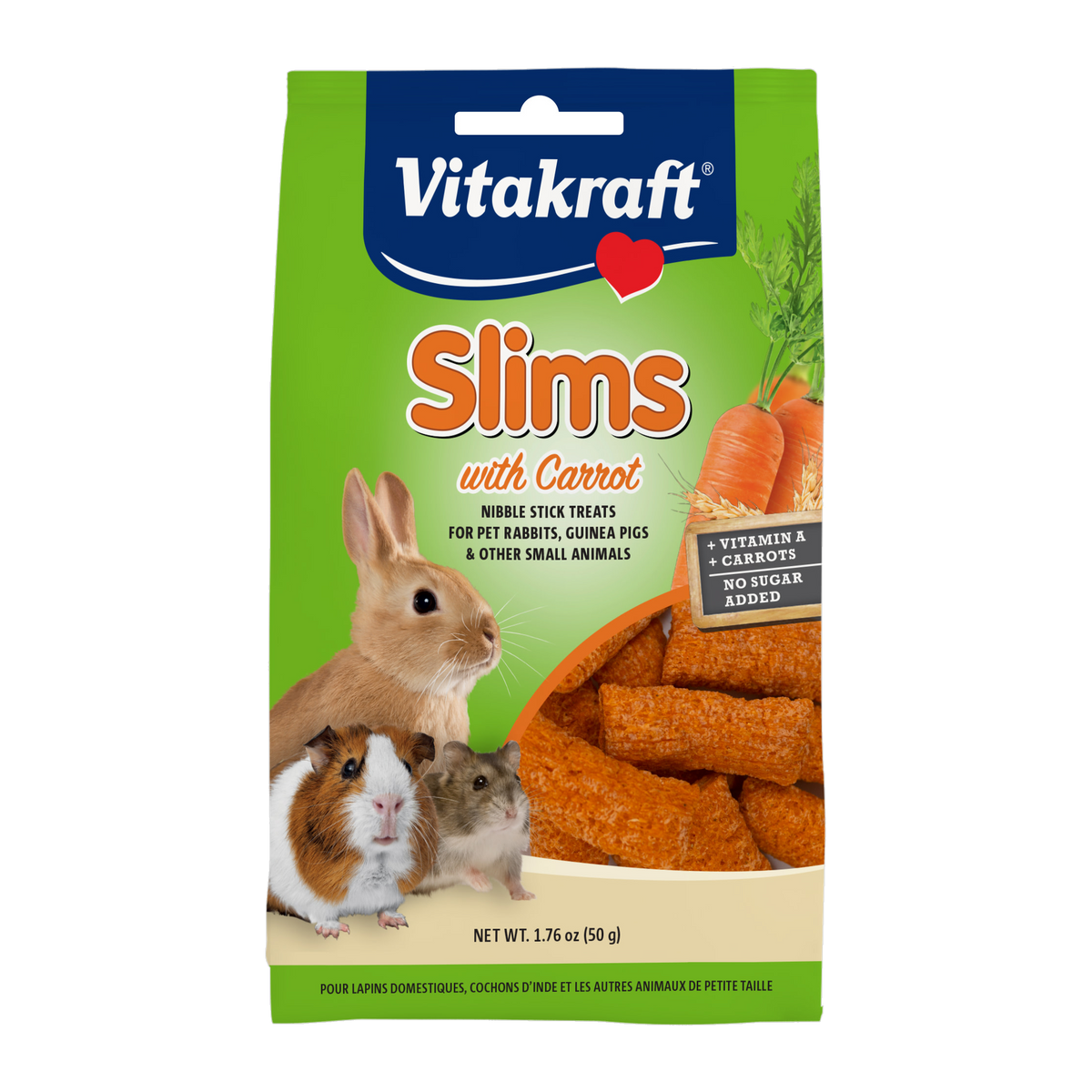 Vitakraft Slims with Carrot small animal treat 1.76 oz pouch front