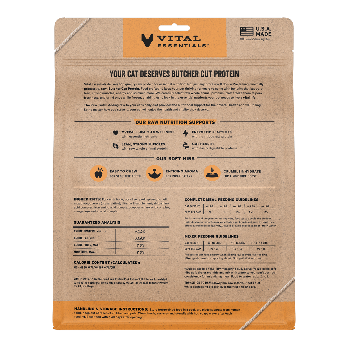 Vital Essentials Freeze-Dried Pork Entree & Mixer Cat Food Soft Nibs 12 oz -- packaging