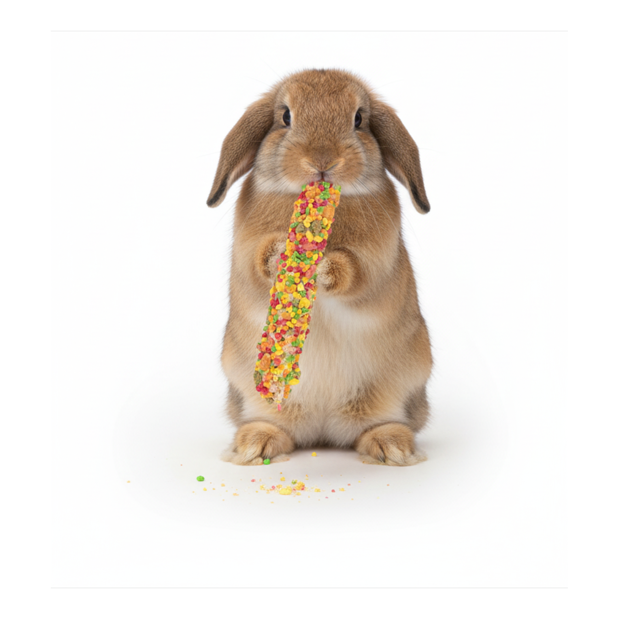 Rabbit nibbling a Vitapol Smakers popcorn treat stick