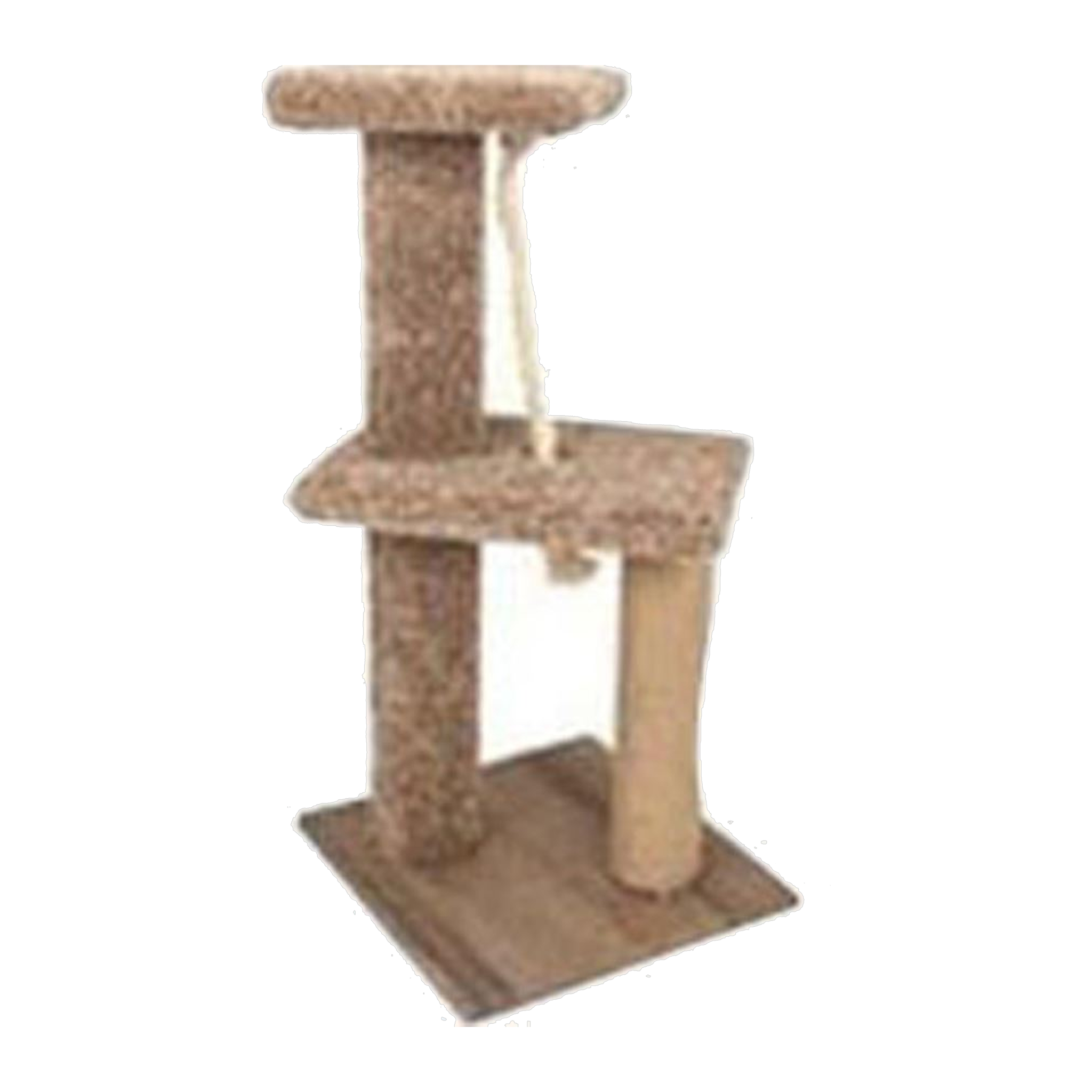 Ware 2 Story Tease Cat Post with laminate base, carpeted platforms, sisal scratching post and hanging teaser toy