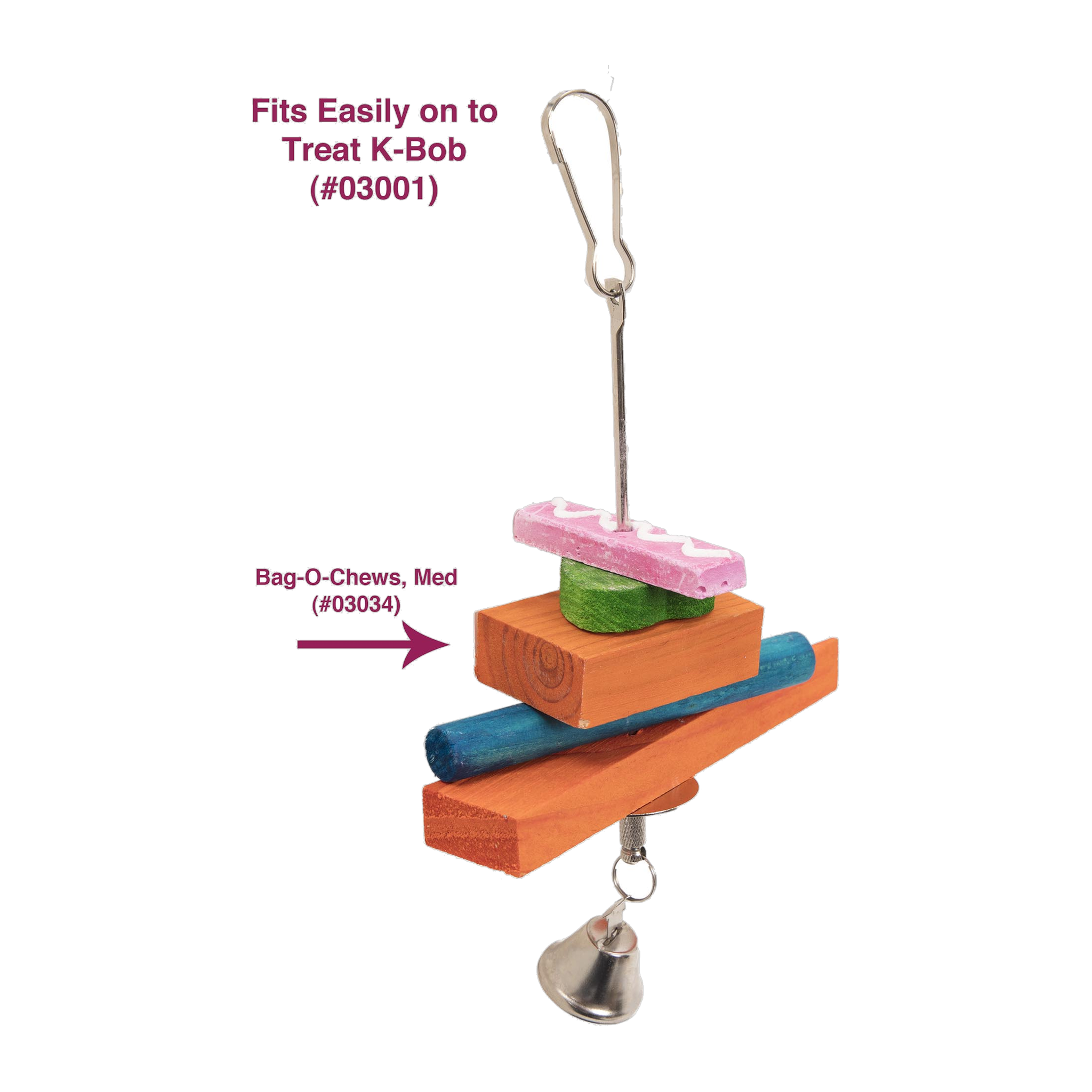 Ware Bag-O-Chews pieces threaded on Treat-K-Bob dispenser