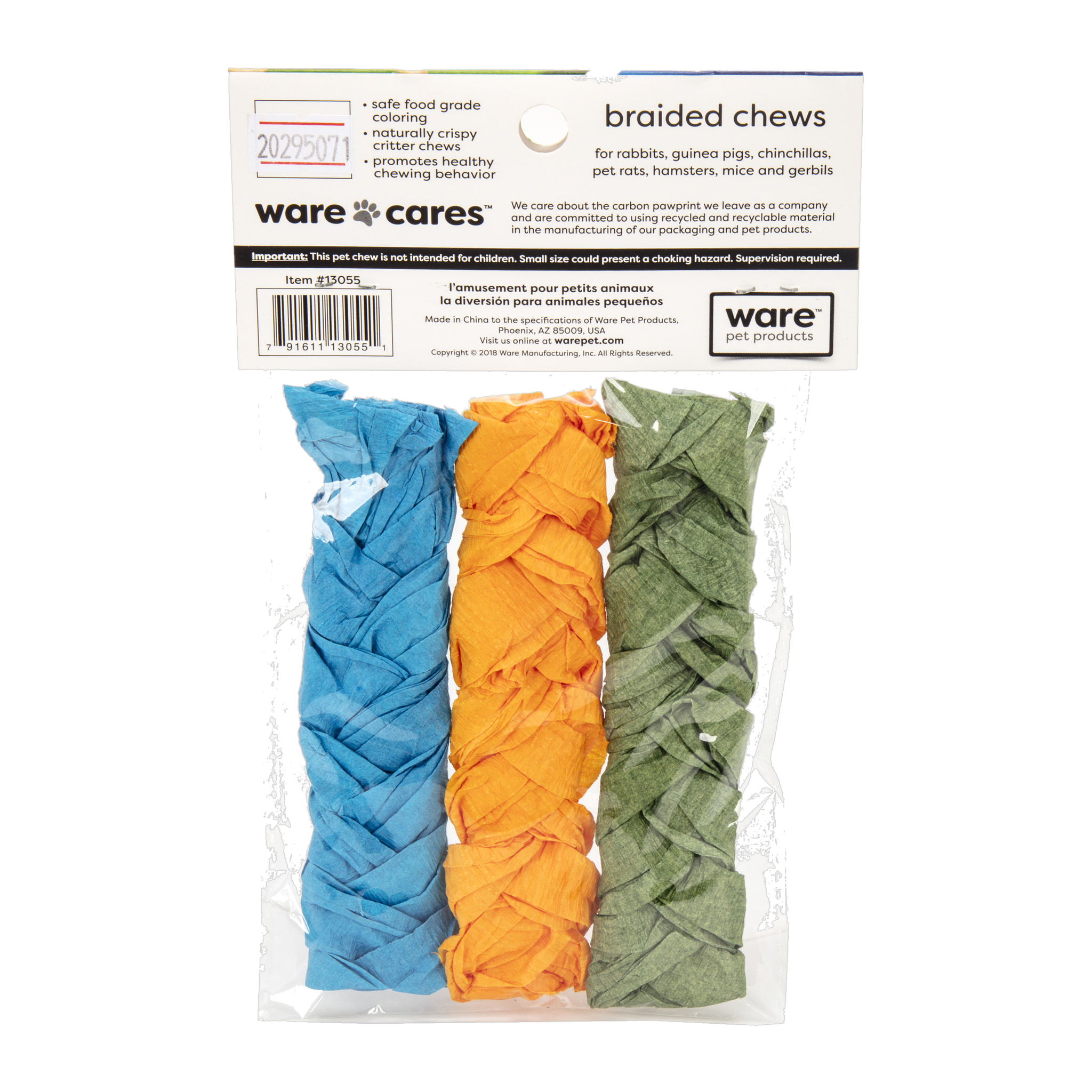 Ware Large Braided Chews back of package with chew safety details
