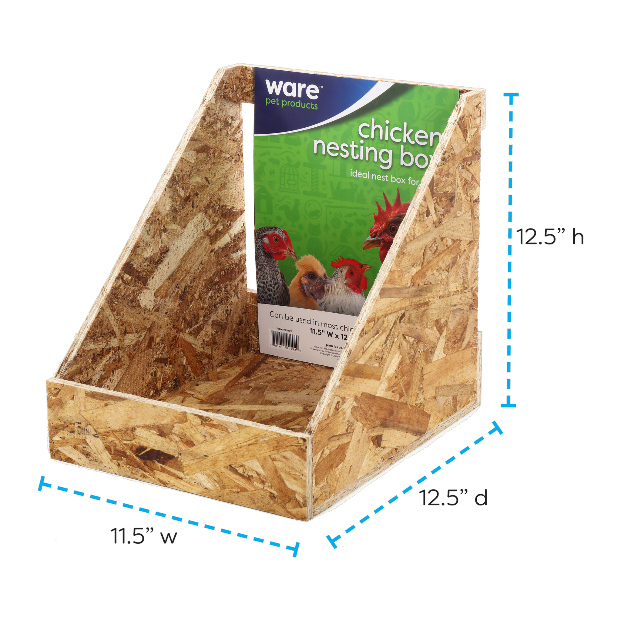 Ware Chicken Nesting Box dimensions 11.5 inches wide, 12.5 inches deep, 12.5 inches high