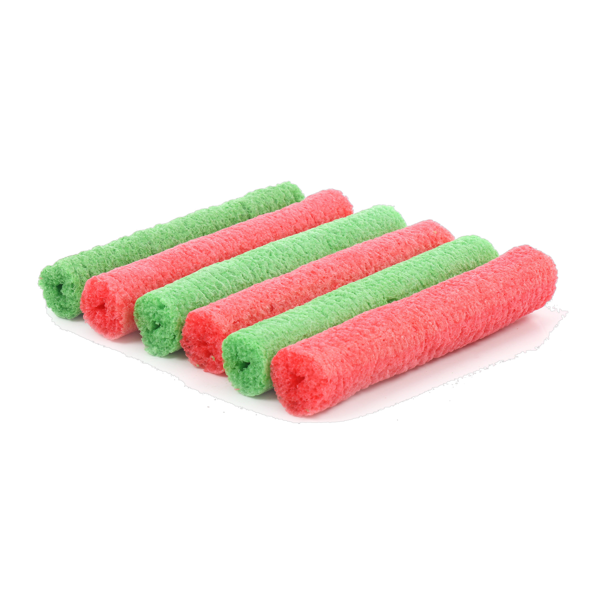 Six large watermelon-colored Critter Pops rice chews