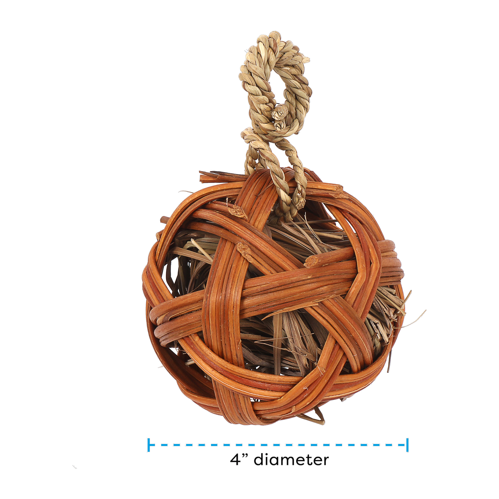 Ware Edible Treat Ball measuring 4 inches in diameter with seagrass hanging loop