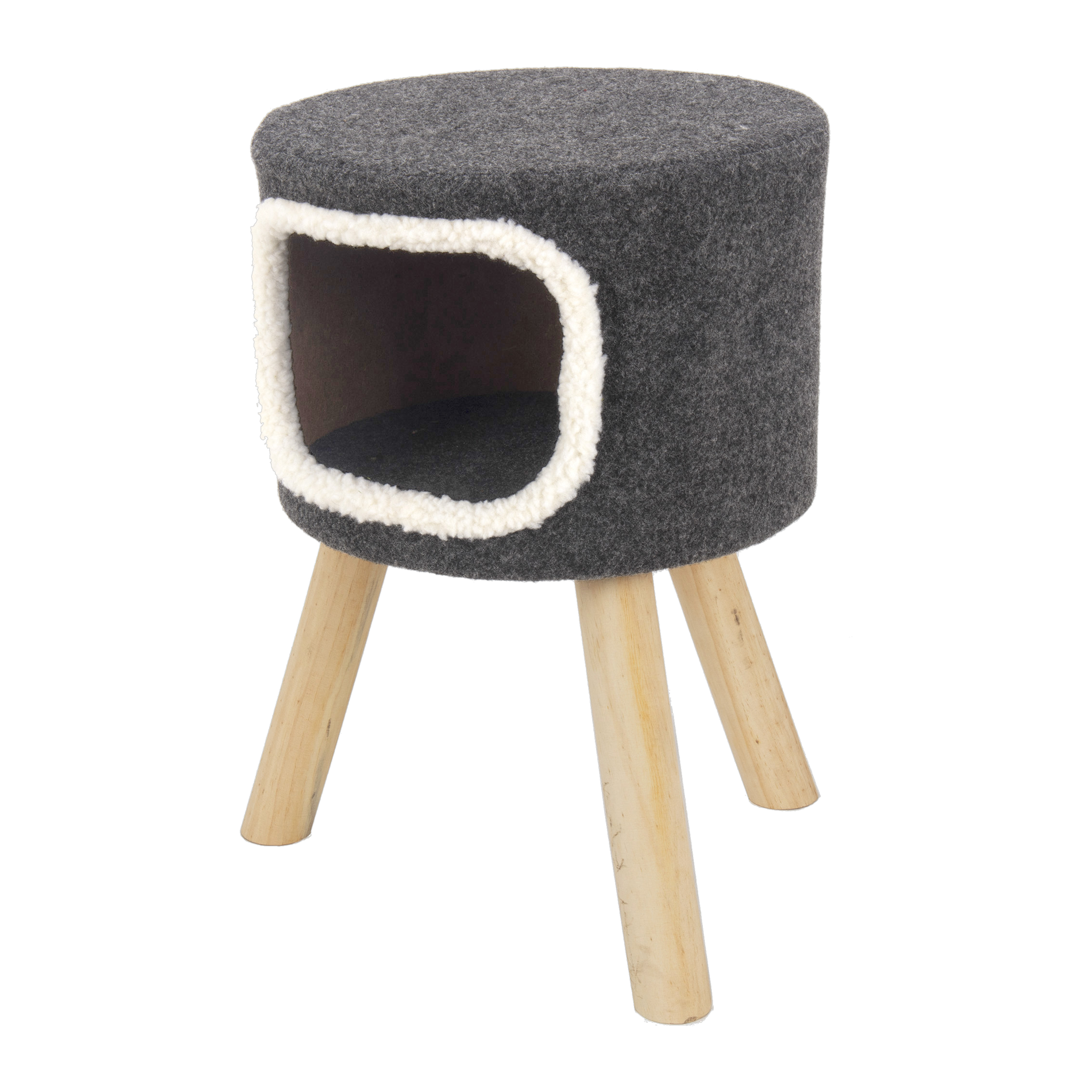 Ware Elevated Cat Condo angled view showing fleece-trimmed opening
