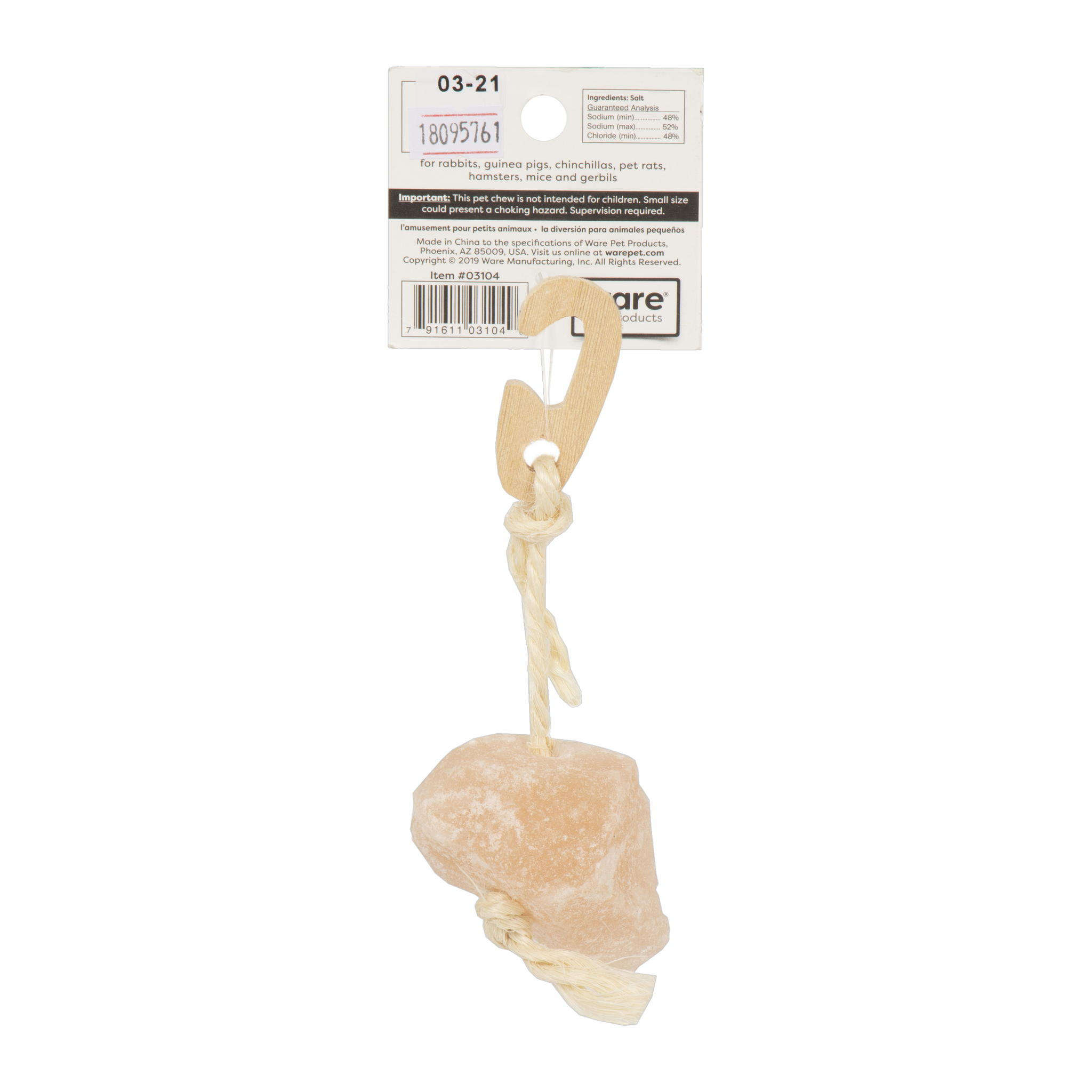 Back of Ware Himalayan Salt hang tag with ingredients and usage information