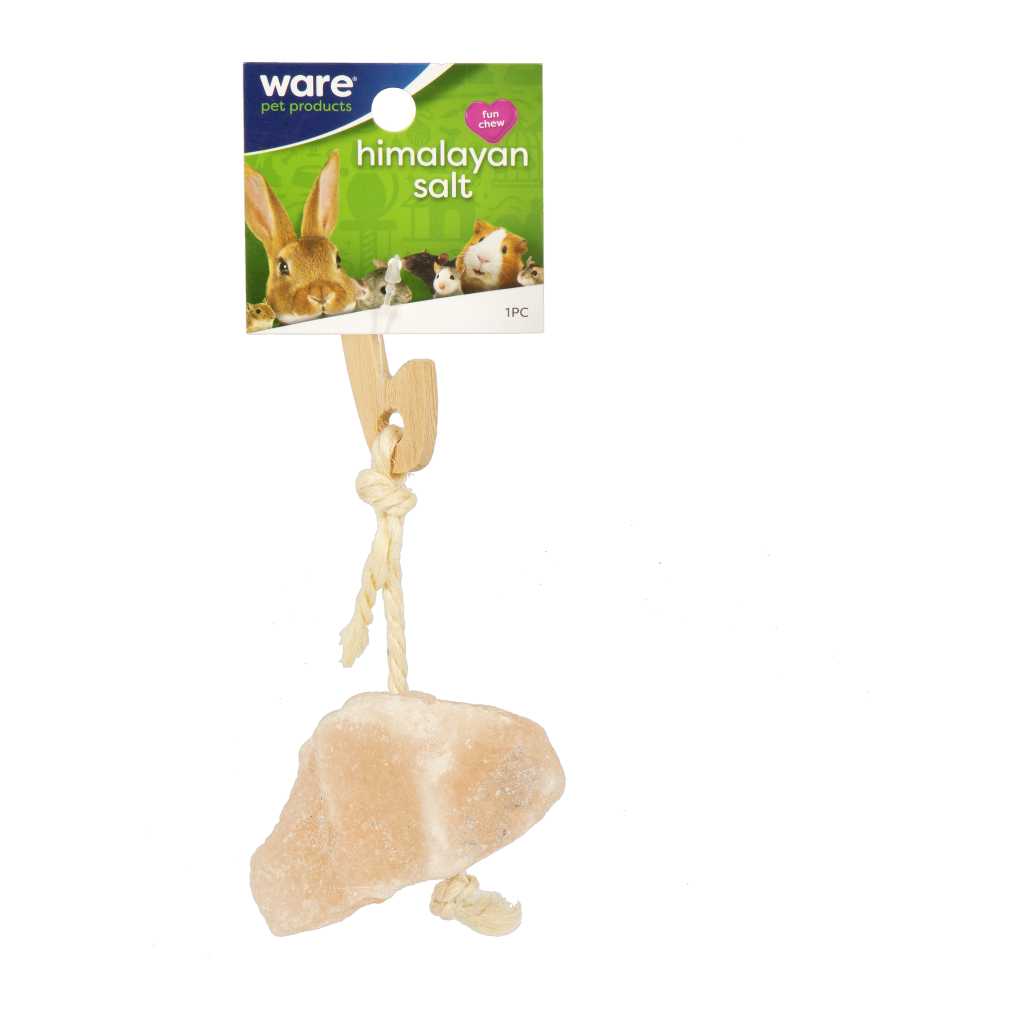 Ware Himalayan Salt on a Rope with retail hang tag packaging