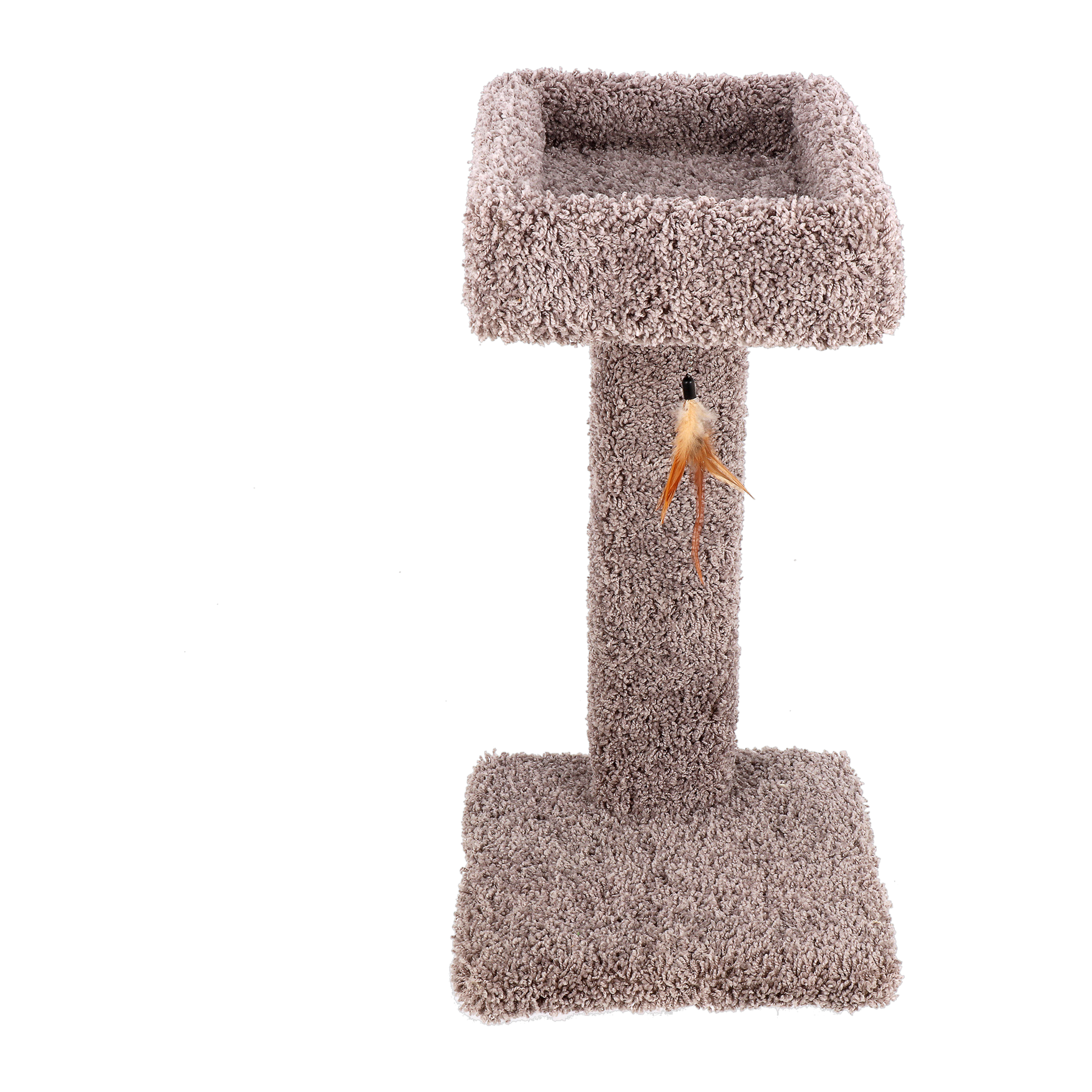Ware Kitty Cactus cat scratch post, straight-on front view showing perch and swat toy