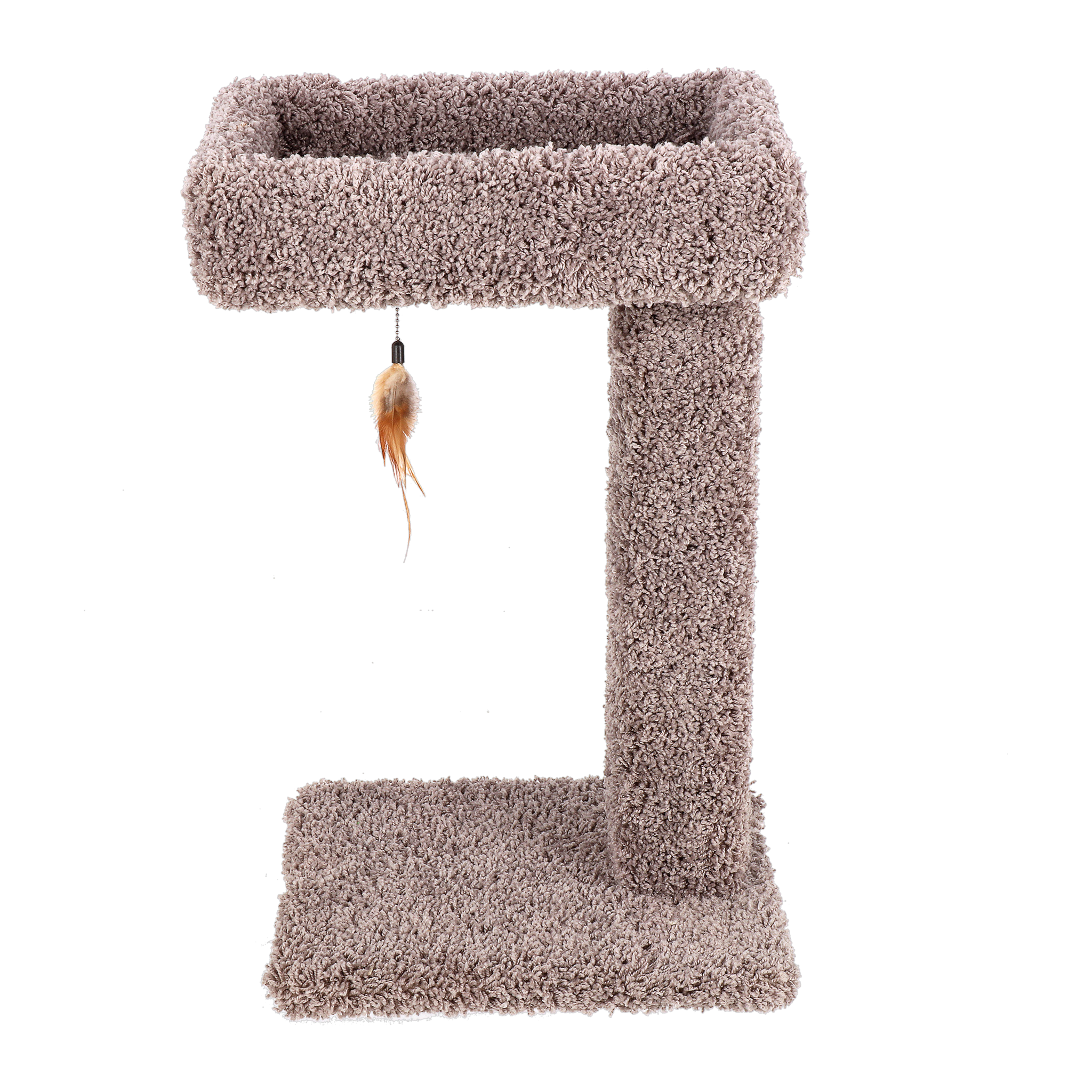 Ware Kitty Cactus cat scratch post, side angled view with hanging feather toy