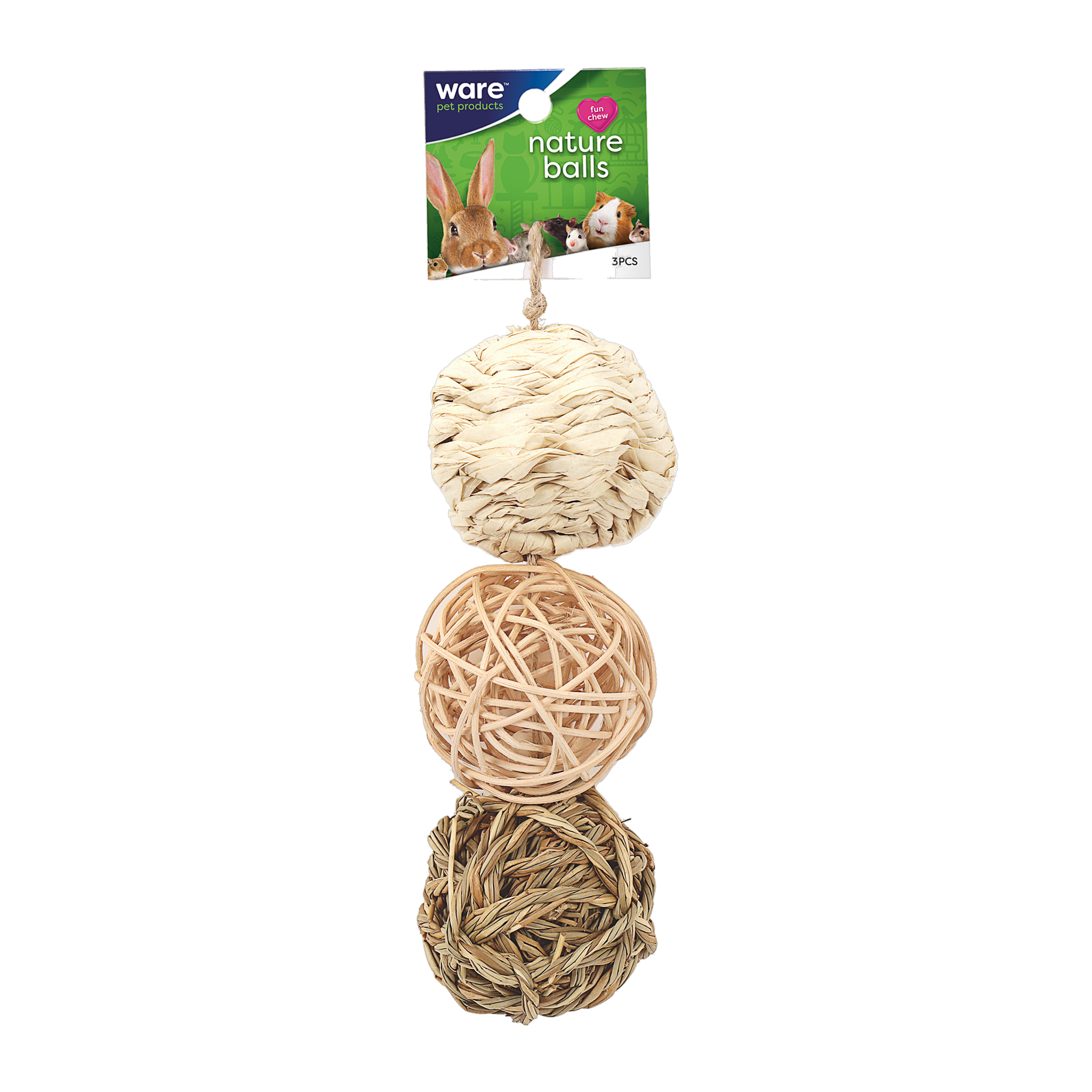 Ware Nature Ball value pack of three natural woven chew balls on jute string with hang tag