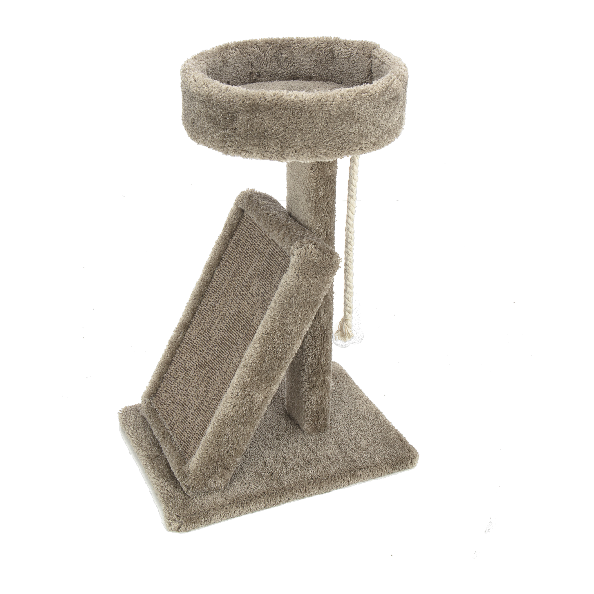 Ware Playground Cat Perch with Cardboard Scratcher angled view with play rope