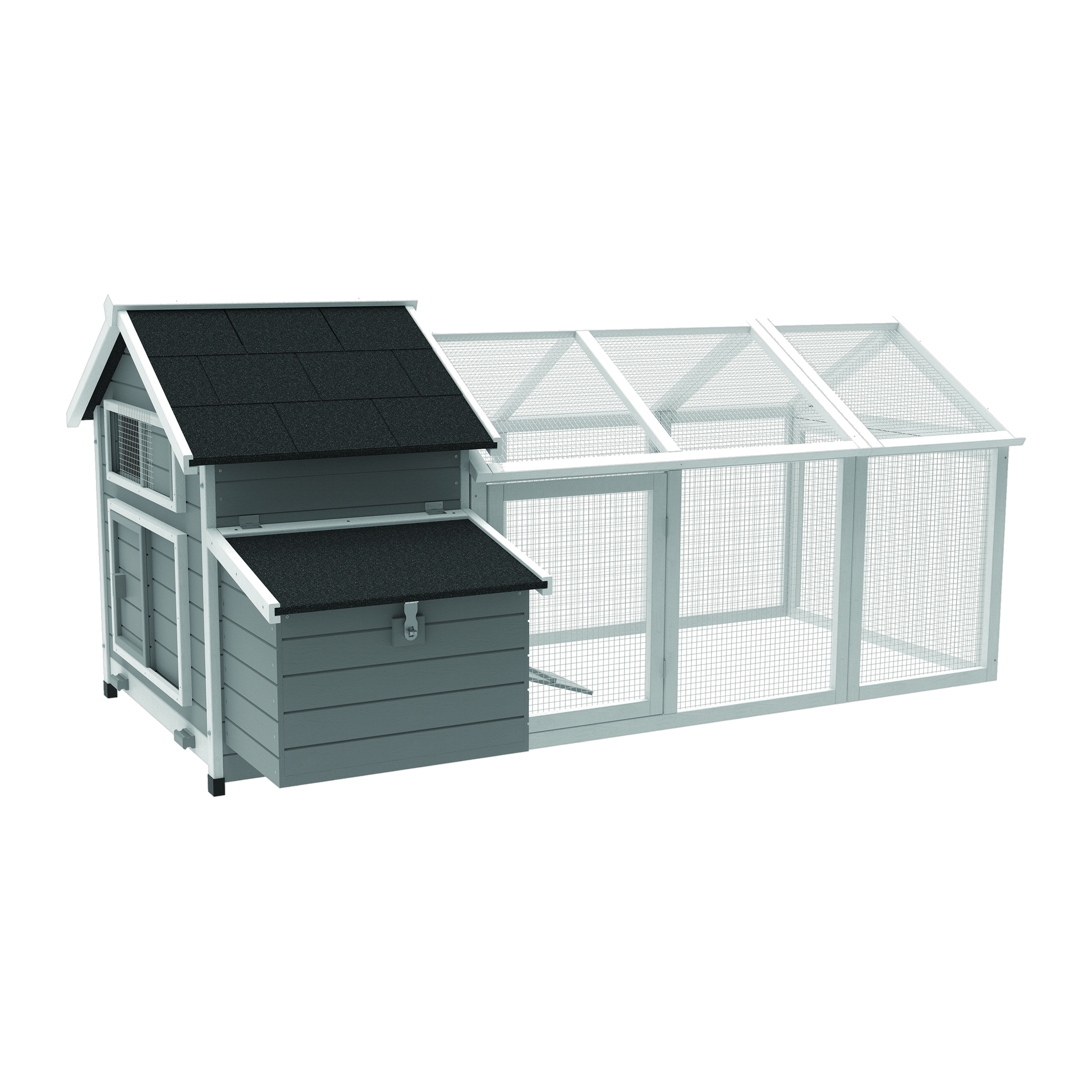 Rustic Barn Chicken Coop showing the barn-style henhouse and shingle roof