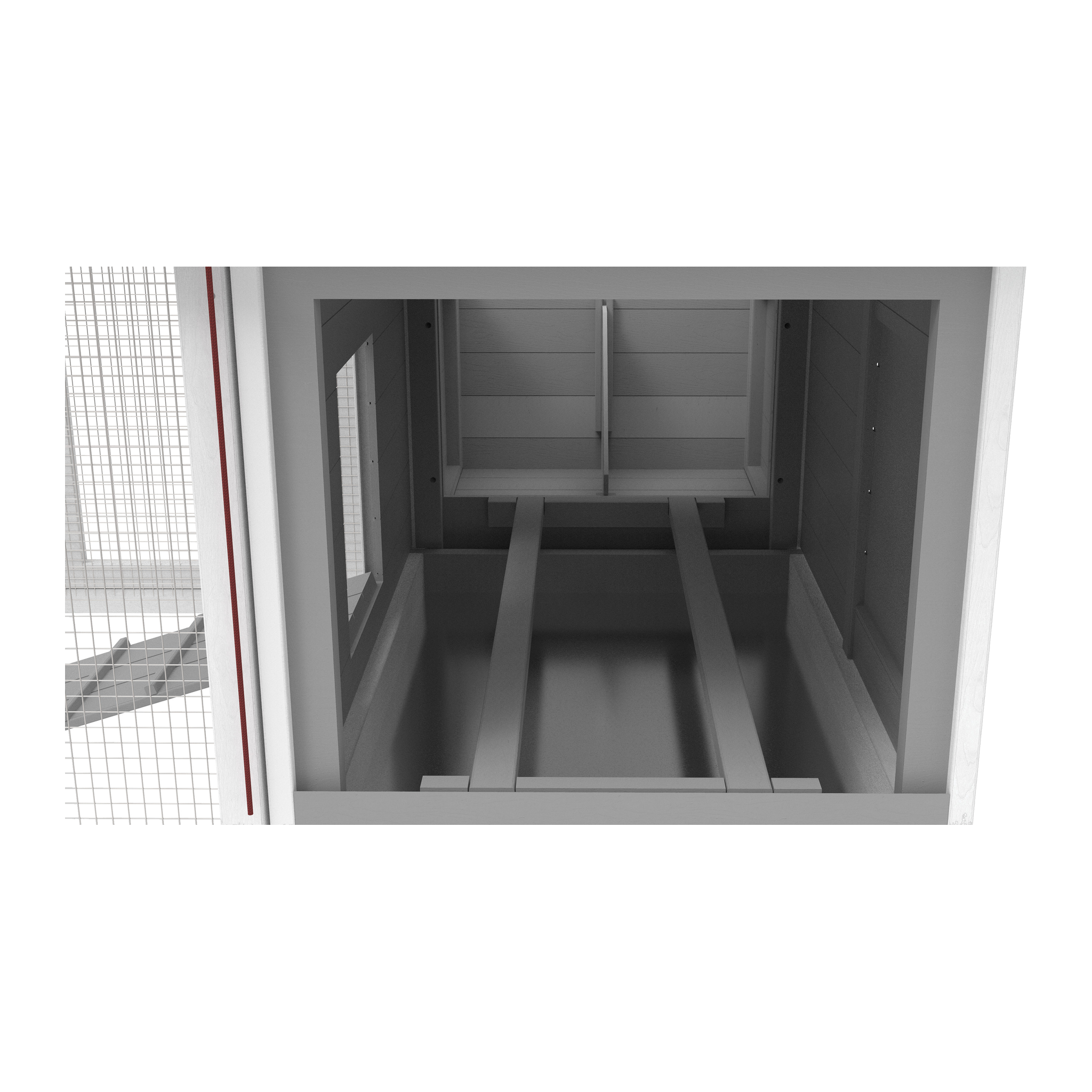 Interior of the Rustic Barn Chicken Coop with roosting bars