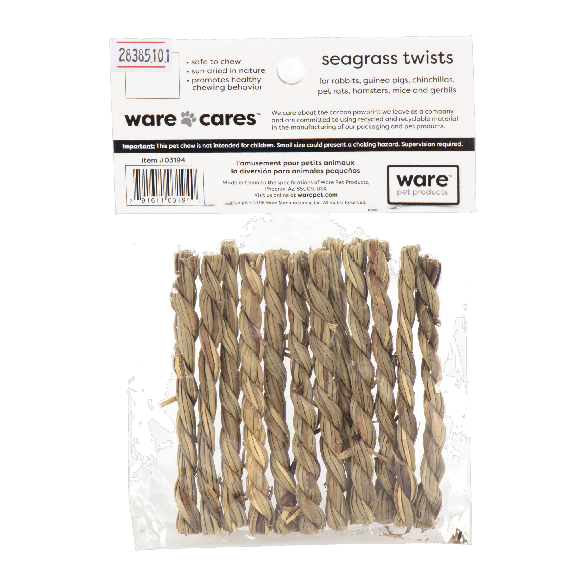 Ware Seagrass Twists package back with feeding information