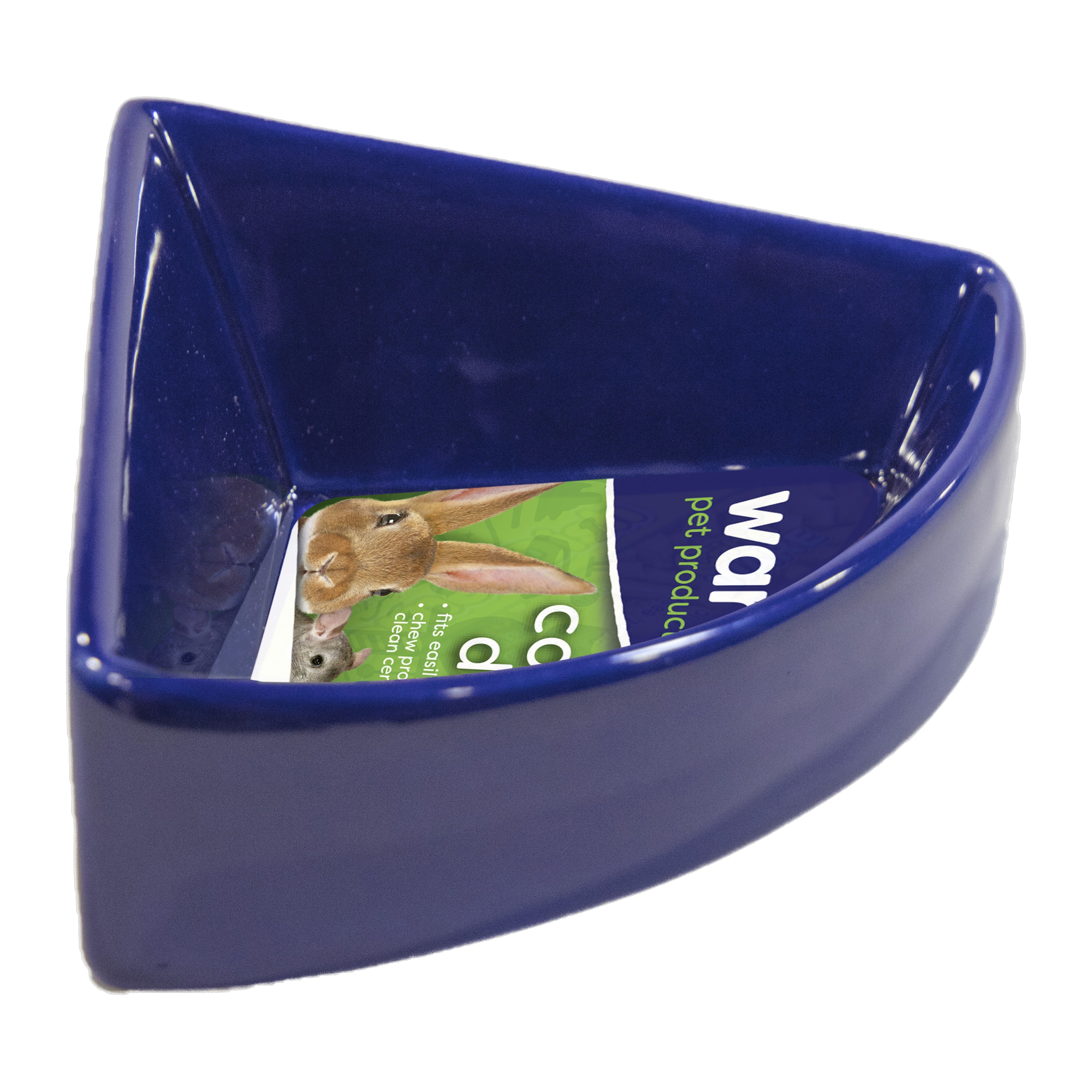 Ware small animal ceramic corner dish in navy blue with product label