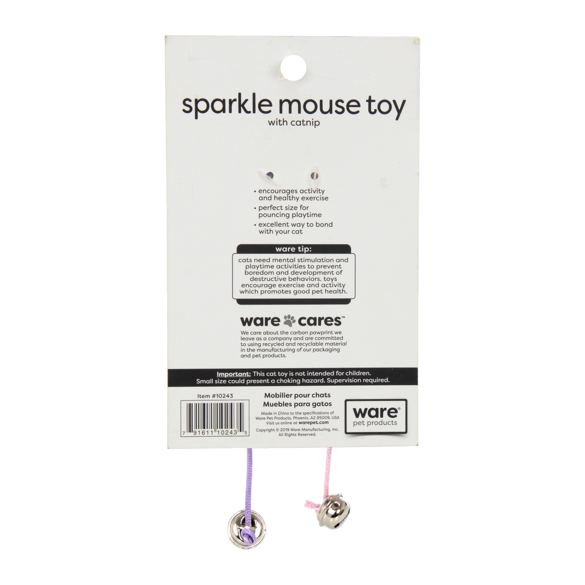 Ware Sparkle Mouse Toy packaging back with care tips and product details
