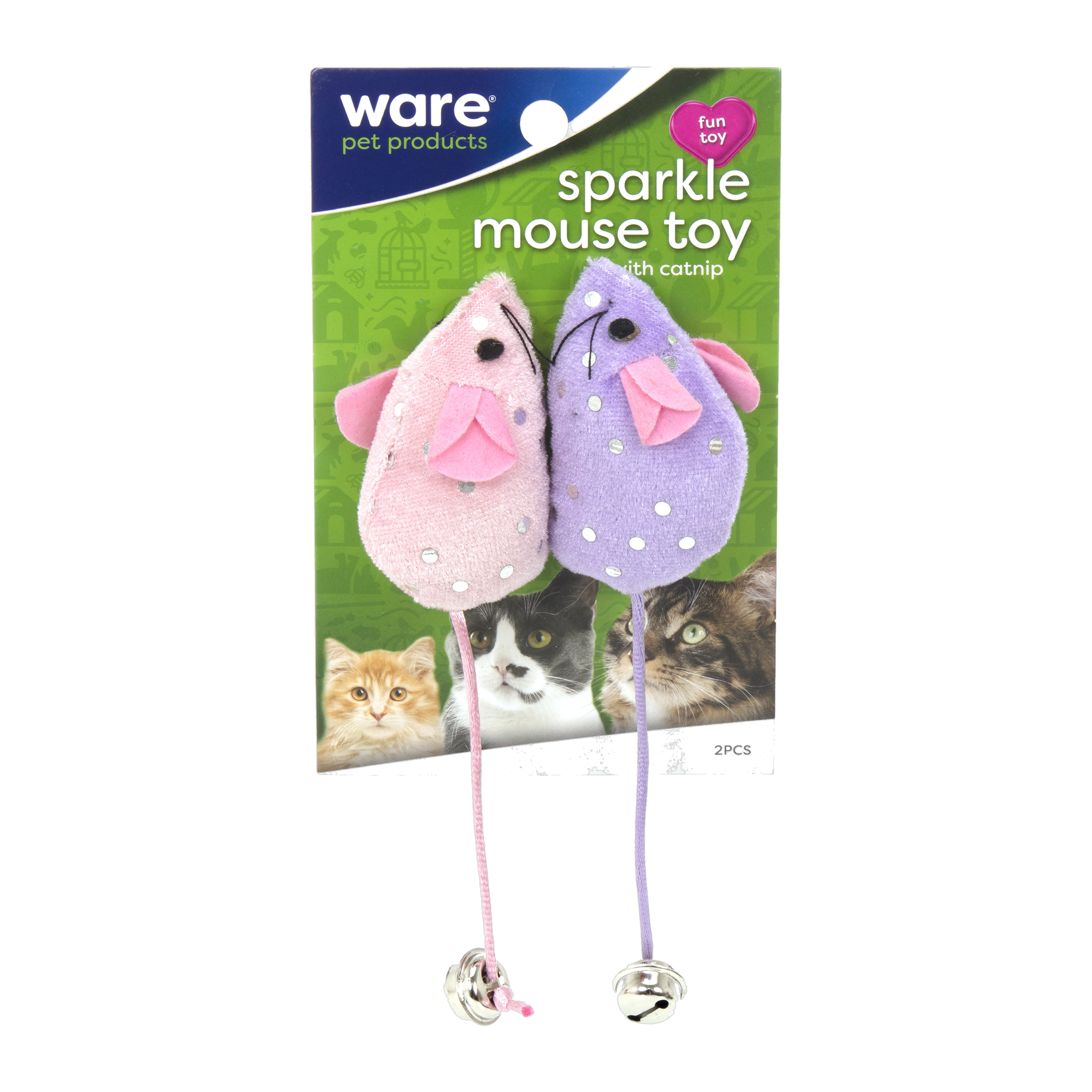 Ware Sparkle Mouse Toy 2-pack in retail packaging front view