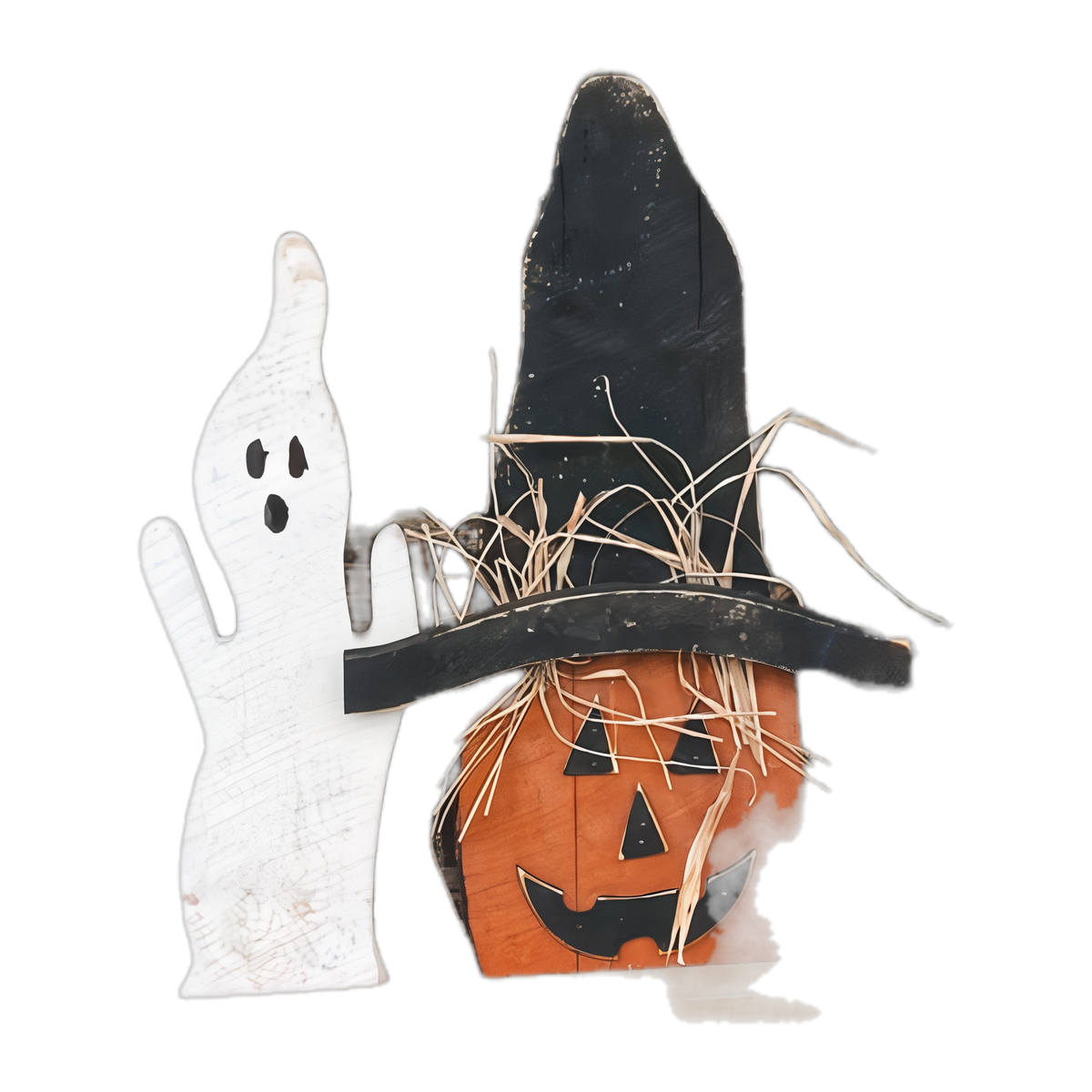 28" Pumpkin with Ghost — Amish handmade wooden fall decor by Woodland Country Creations