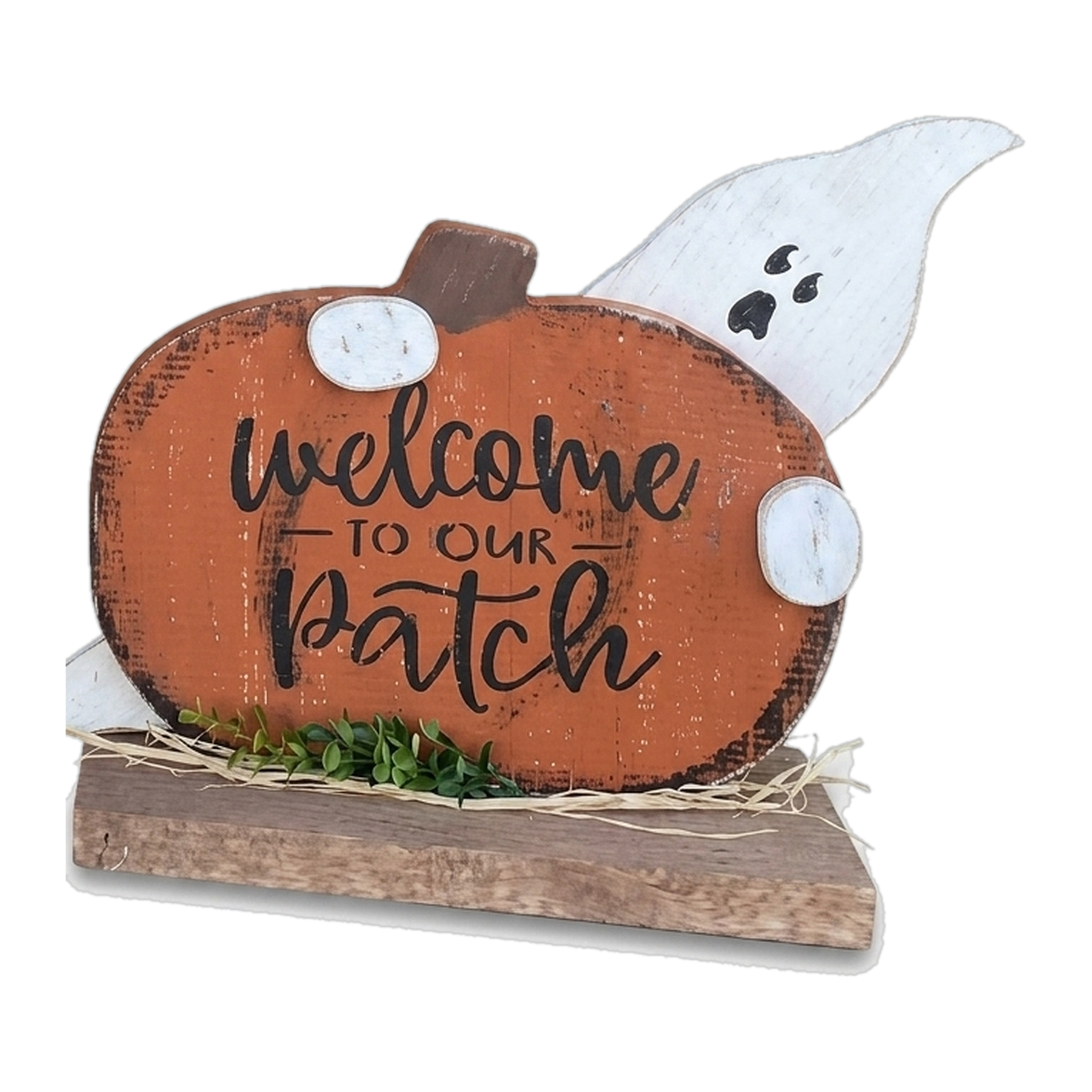 Ghost with Pumpkin Patch — Amish handmade wooden decor by Woodland Country Creations
