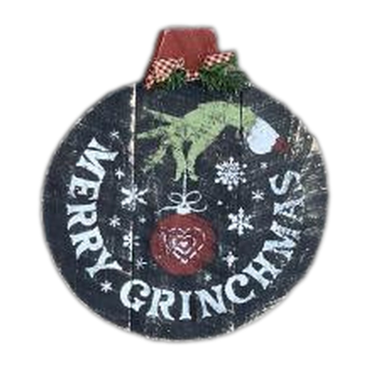 Merry Grinchmas 20" Ornament Sign — Amish handmade wooden decor by Woodland Country Creations