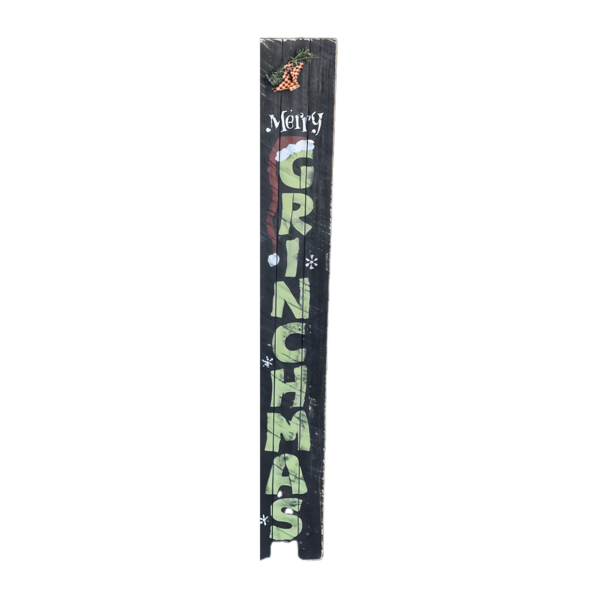 Merry Grinchmas 54" Vertical Sign — Amish handmade wooden decor by Woodland Country Creations