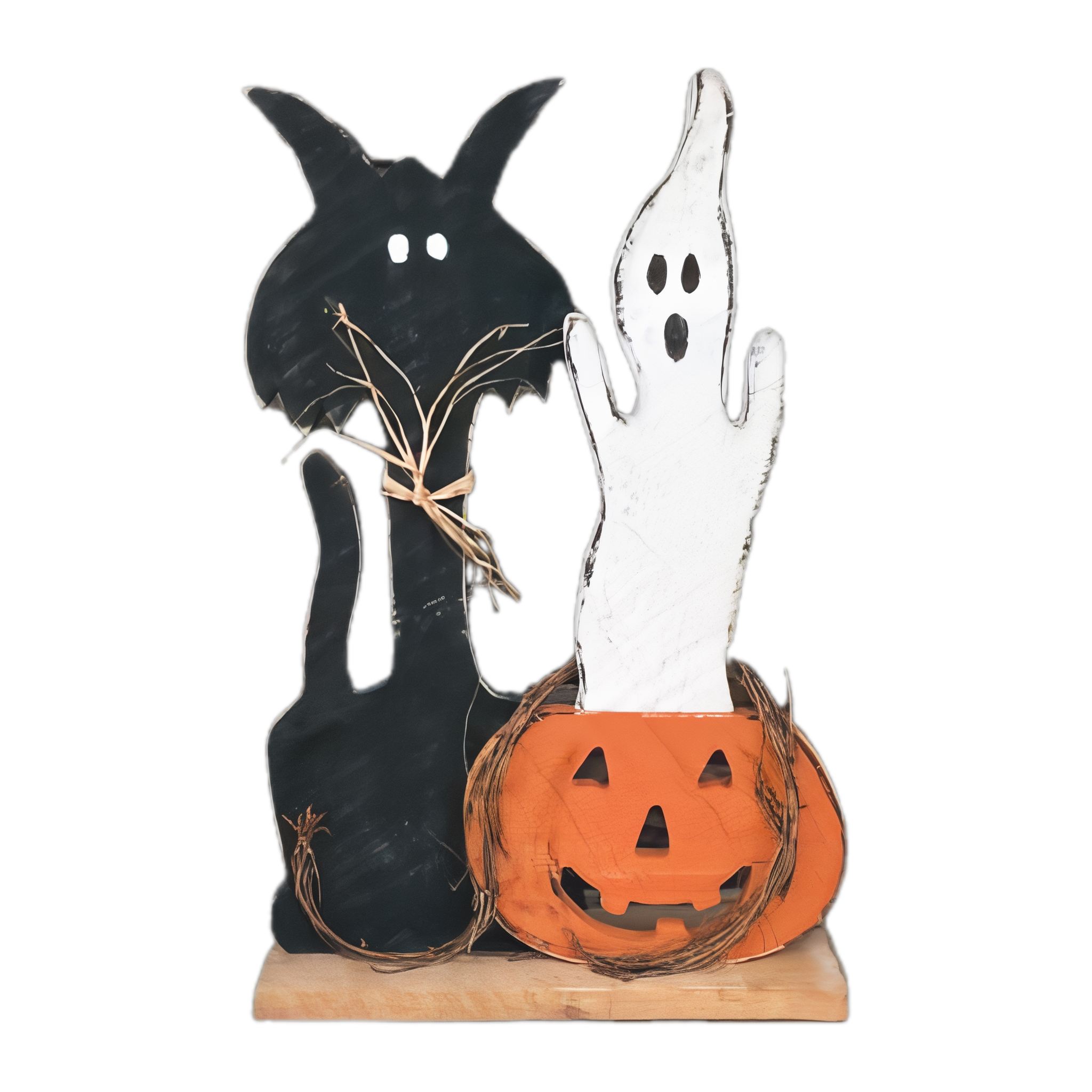 Wicked Cat with Ghost Pumpkin — Amish handmade wooden fall decor by Woodland Country Creations