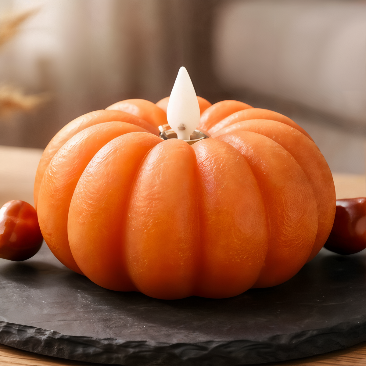 Wholesale Home Decor Orange Pumpkin Carved Moving Flame Candle 4.5 in -- lifestyle