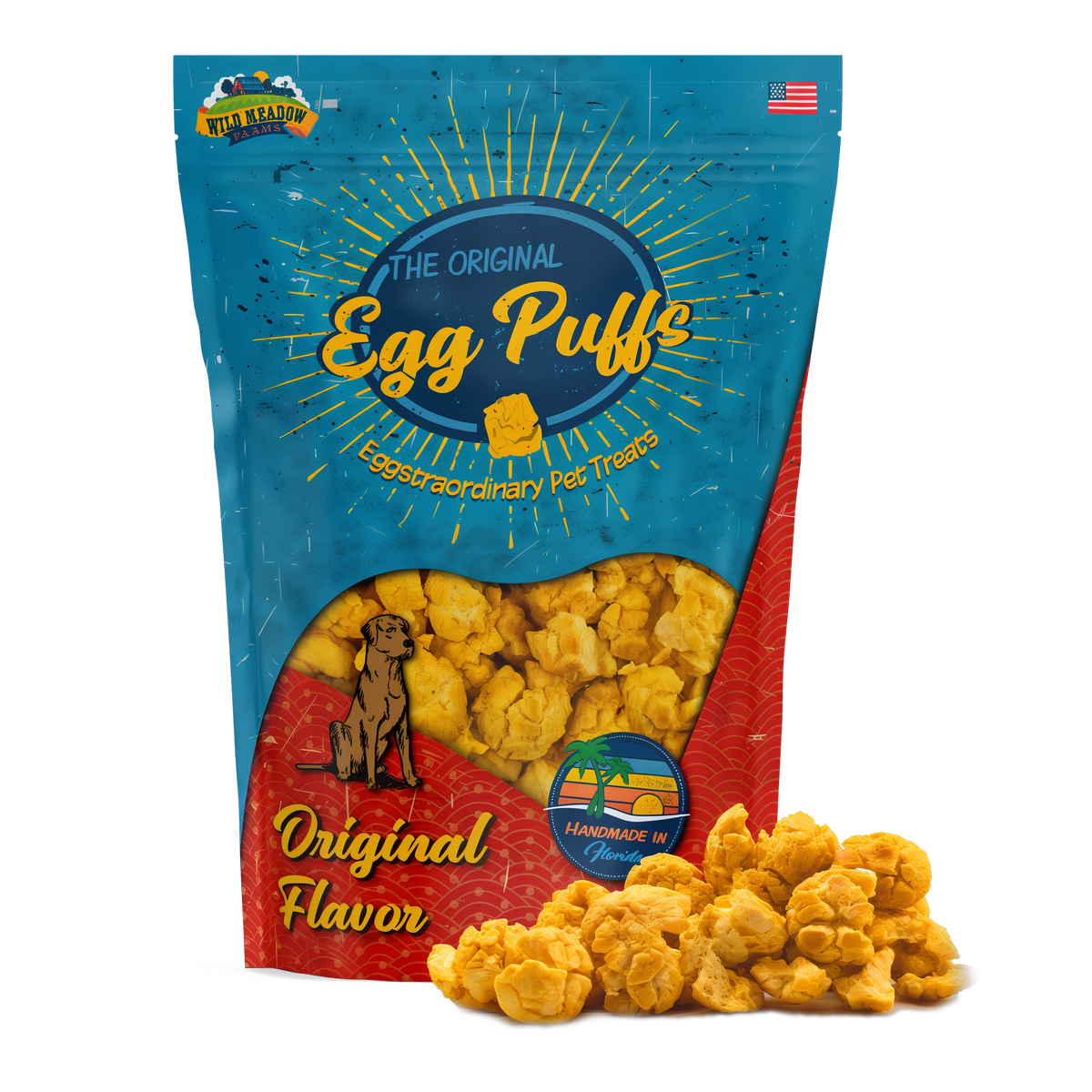 Wild Meadow Farms Egg Puffs Dog Treats -- bag with treats