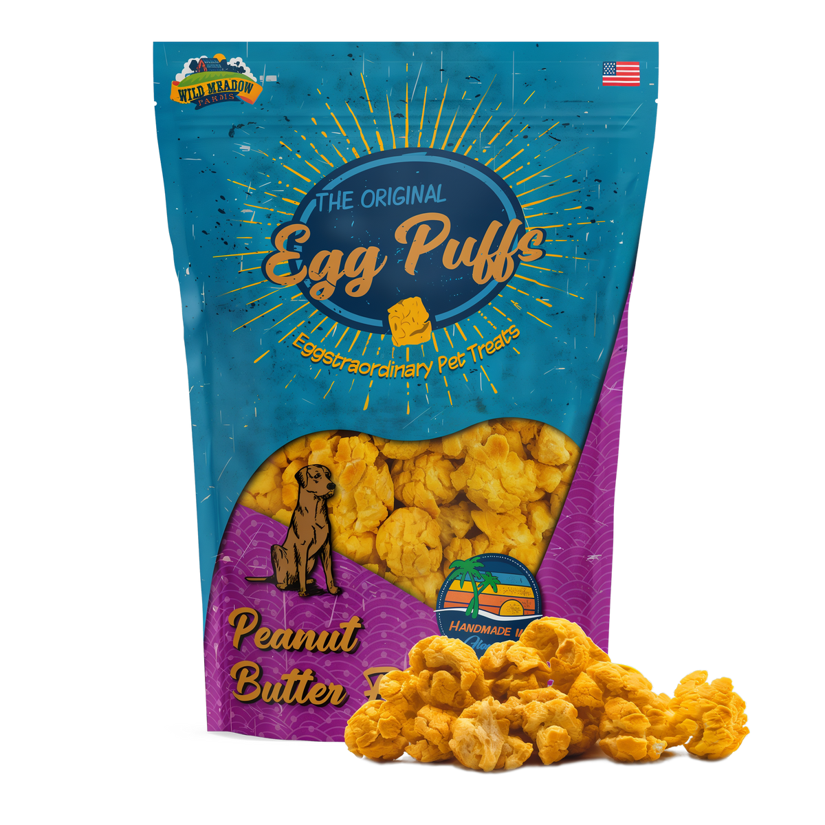 Wild Meadow Farms Egg Puffs Dog Treats -- bag with treats