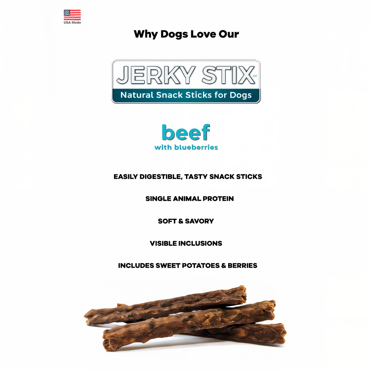 Wild Meadow Farms Jerky Stix Natural Snack Sticks for Dogs -- info card