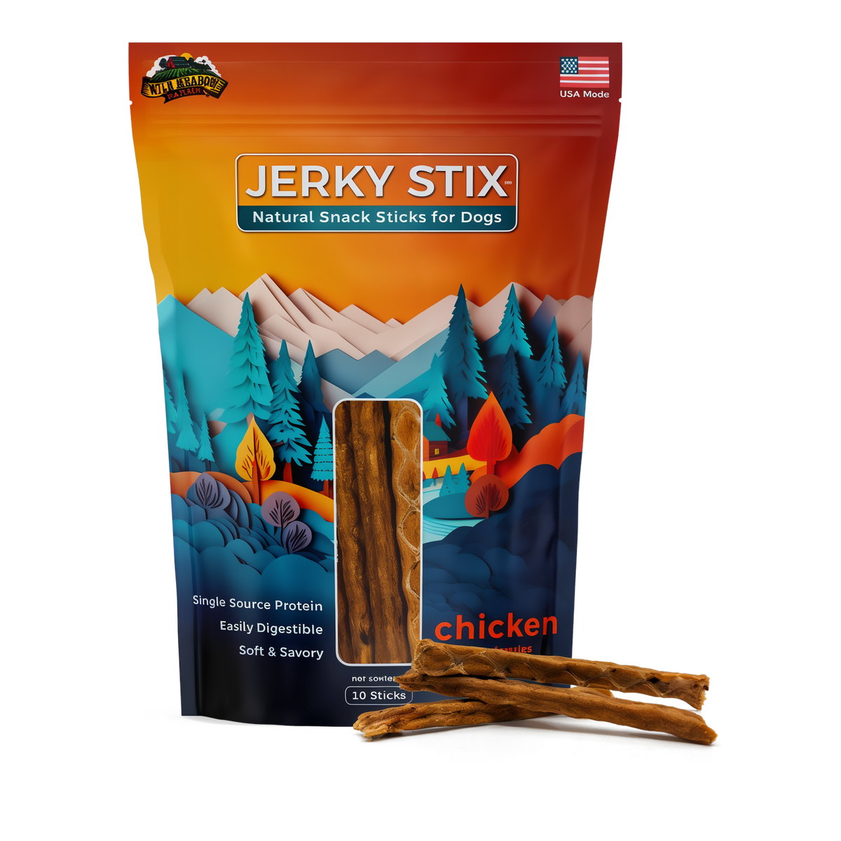 Wild Meadow Farms Jerky Stix Natural Snack Sticks for Dogs -- bag with sticks