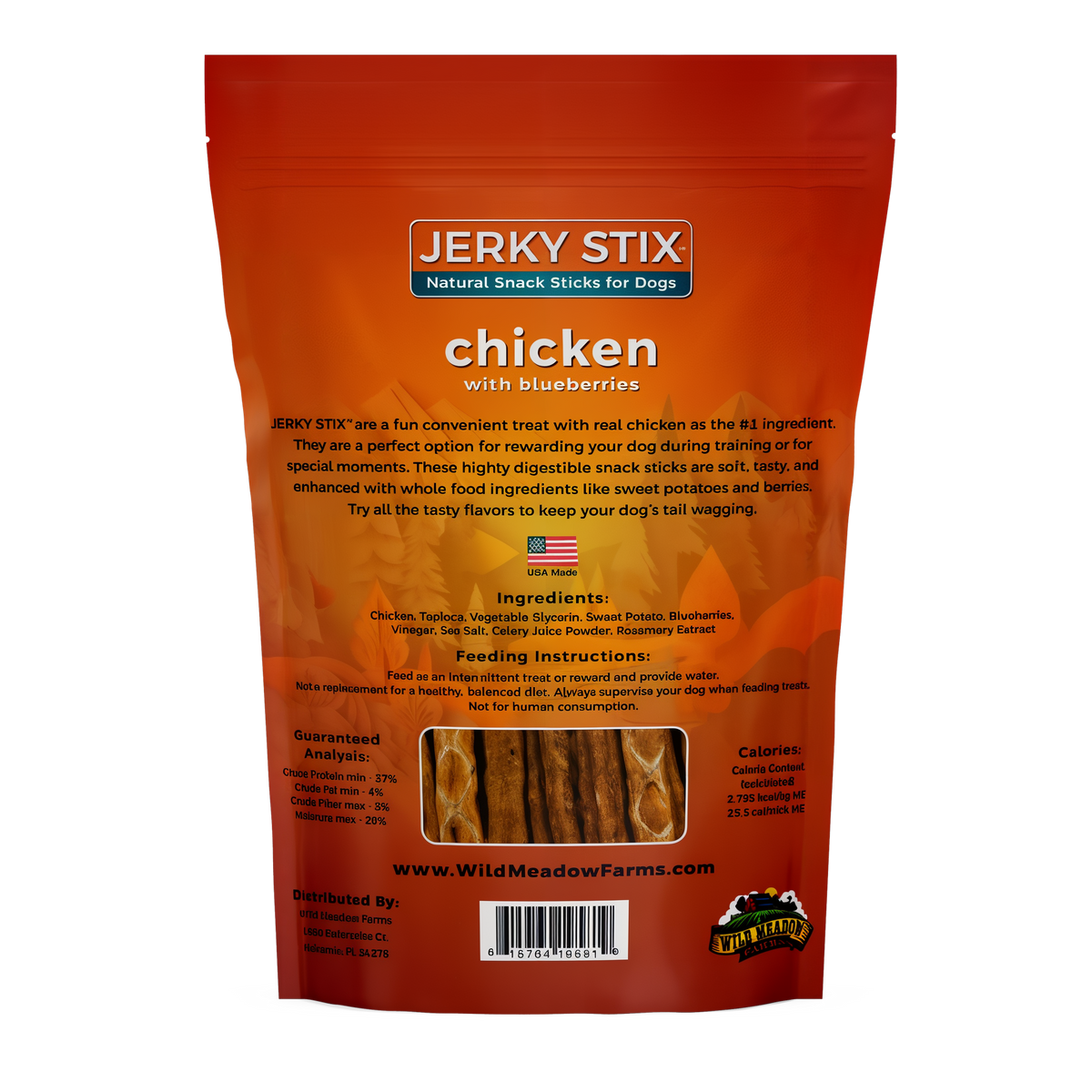 Wild Meadow Farms Jerky Stix Natural Snack Sticks for Dogs -- back label