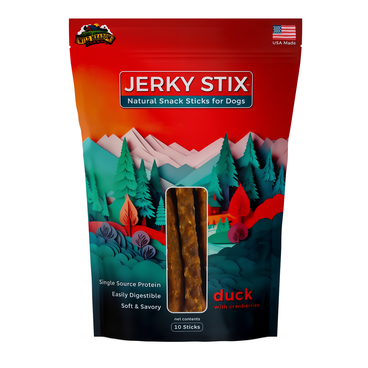 Wild Meadow Farms Jerky Stix Natural Snack Sticks for Dogs -- front bag render