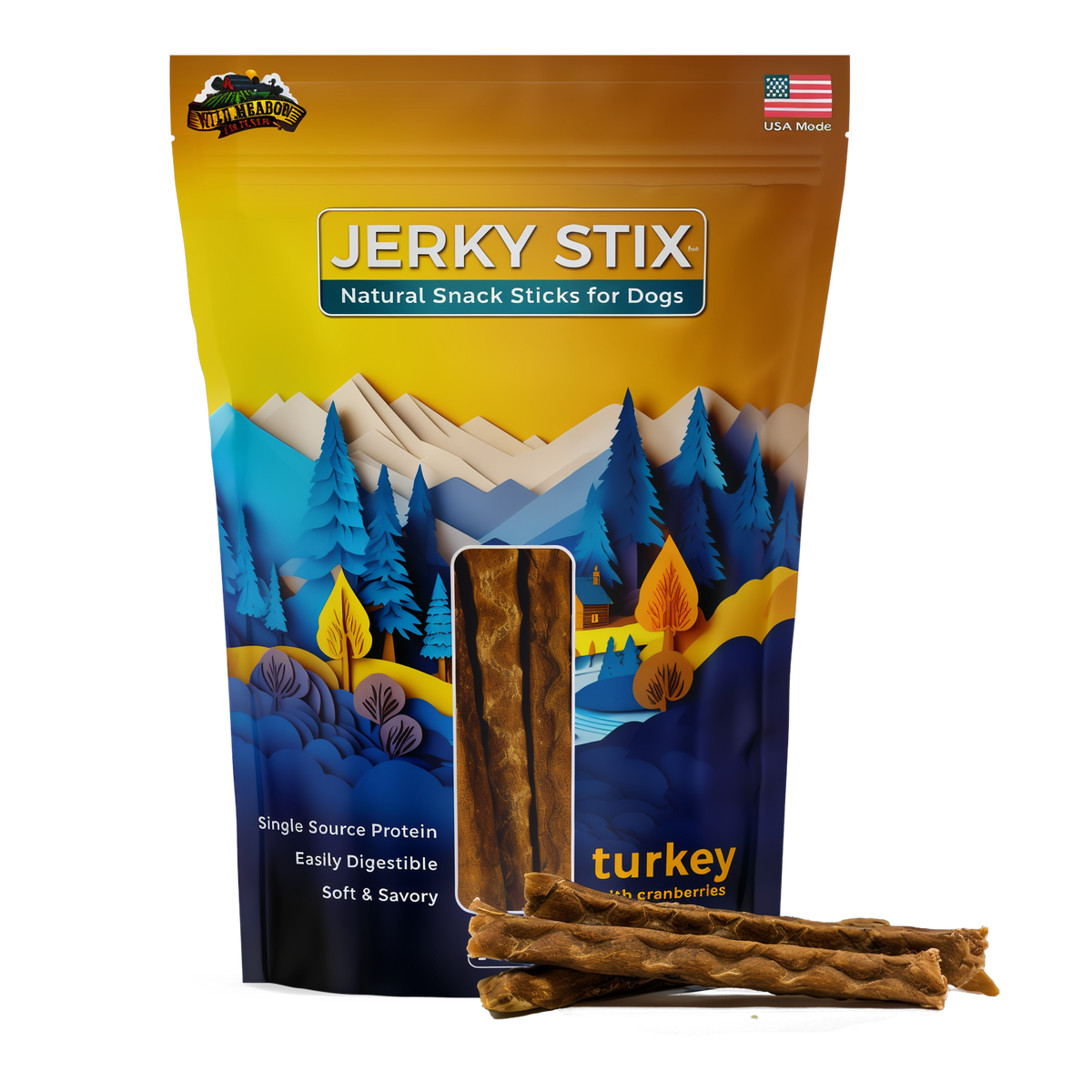 Wild Meadow Farms Jerky Stix Natural Snack Sticks for Dogs -- bag with sticks