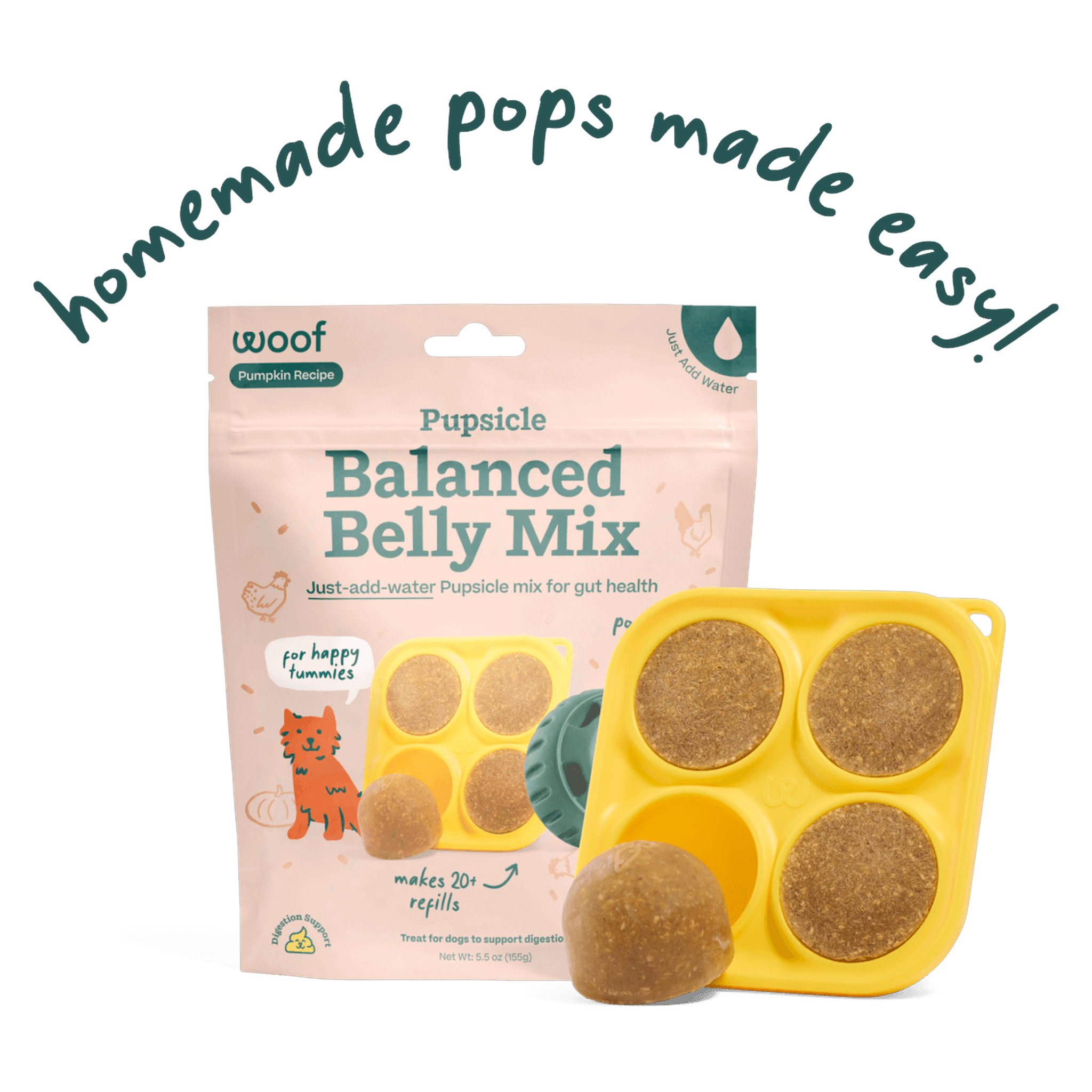 Woof Balanced Belly Pupsicle Mix bag, dry Pupsicle refill mix you freeze in the Treat Tray