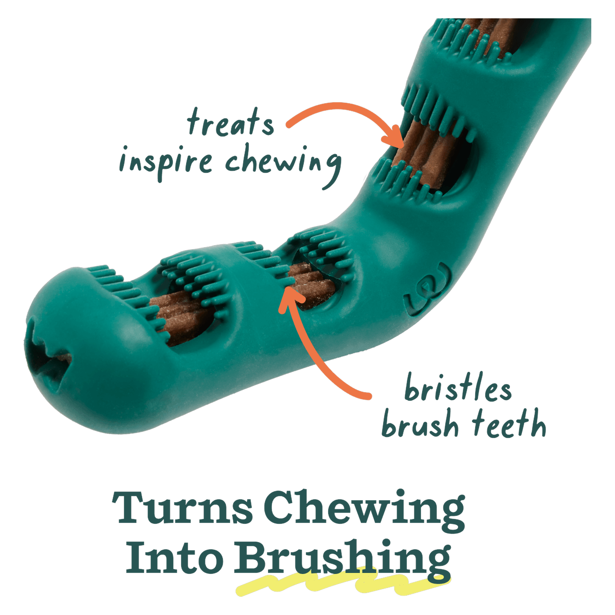 How the Woof Bite n' Brush cleans teeth as your dog chews