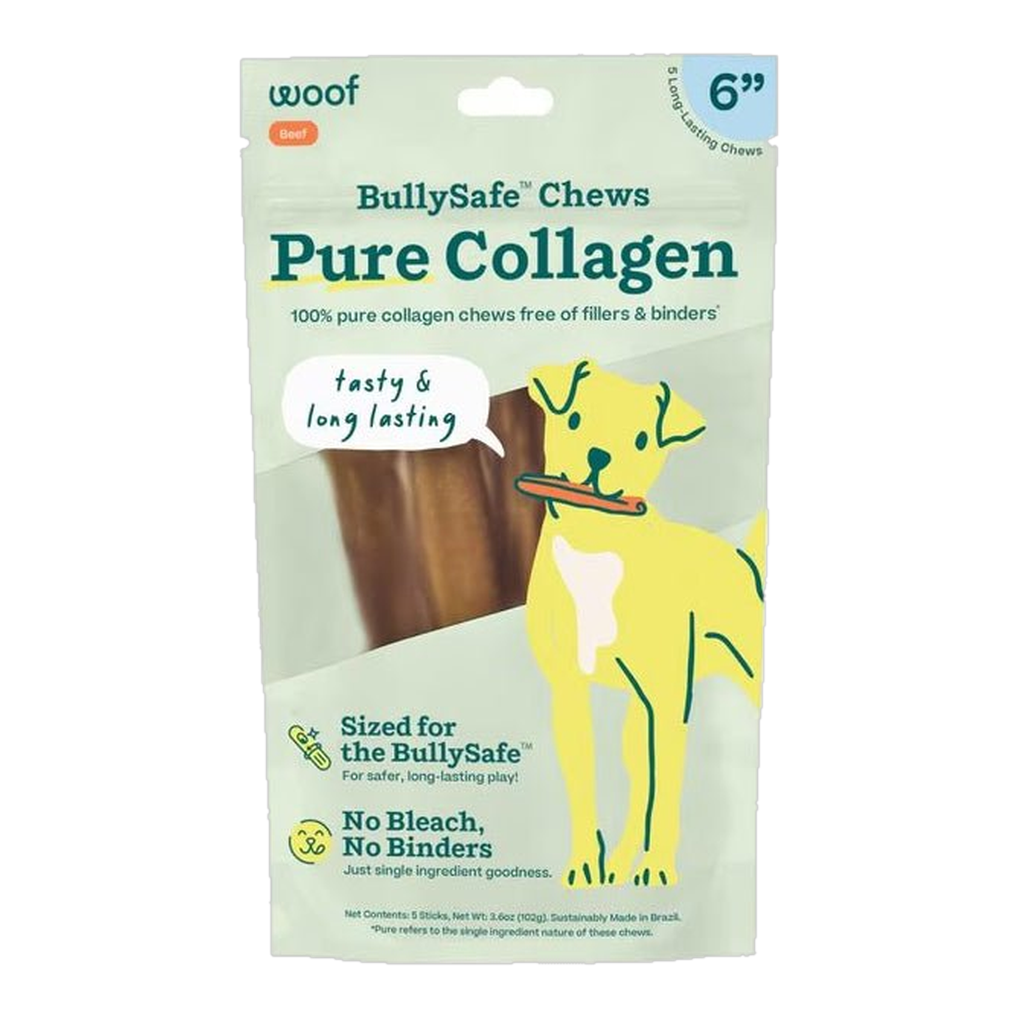 Woof BullySafe Pure Collagen Chews bag, 6 IN 5 Pack