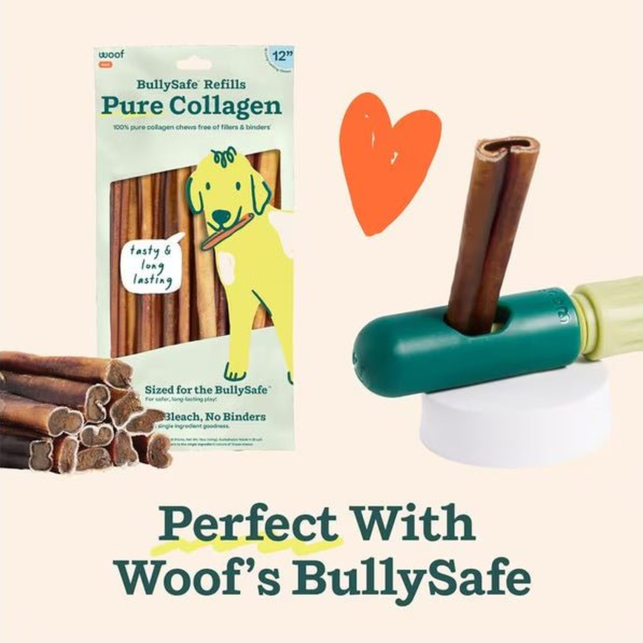 BullySafe Pure Collagen Chews are sized for the BullySafe holder