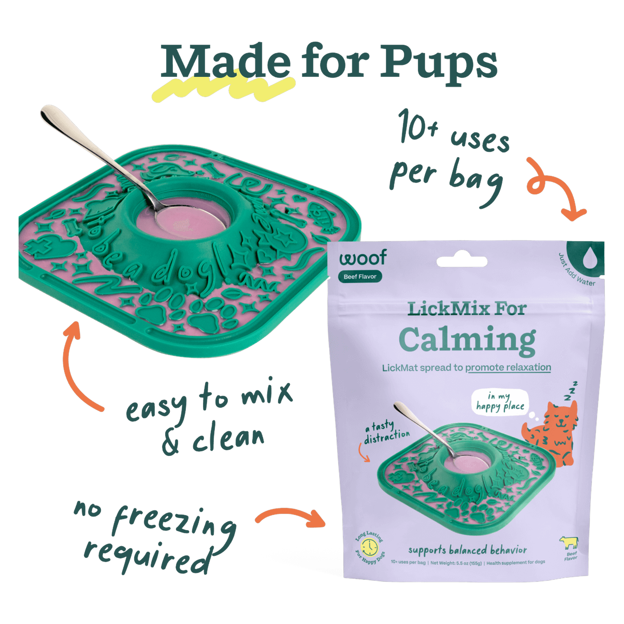 Woof Calming LickMix: just add water to make a lick mat spread