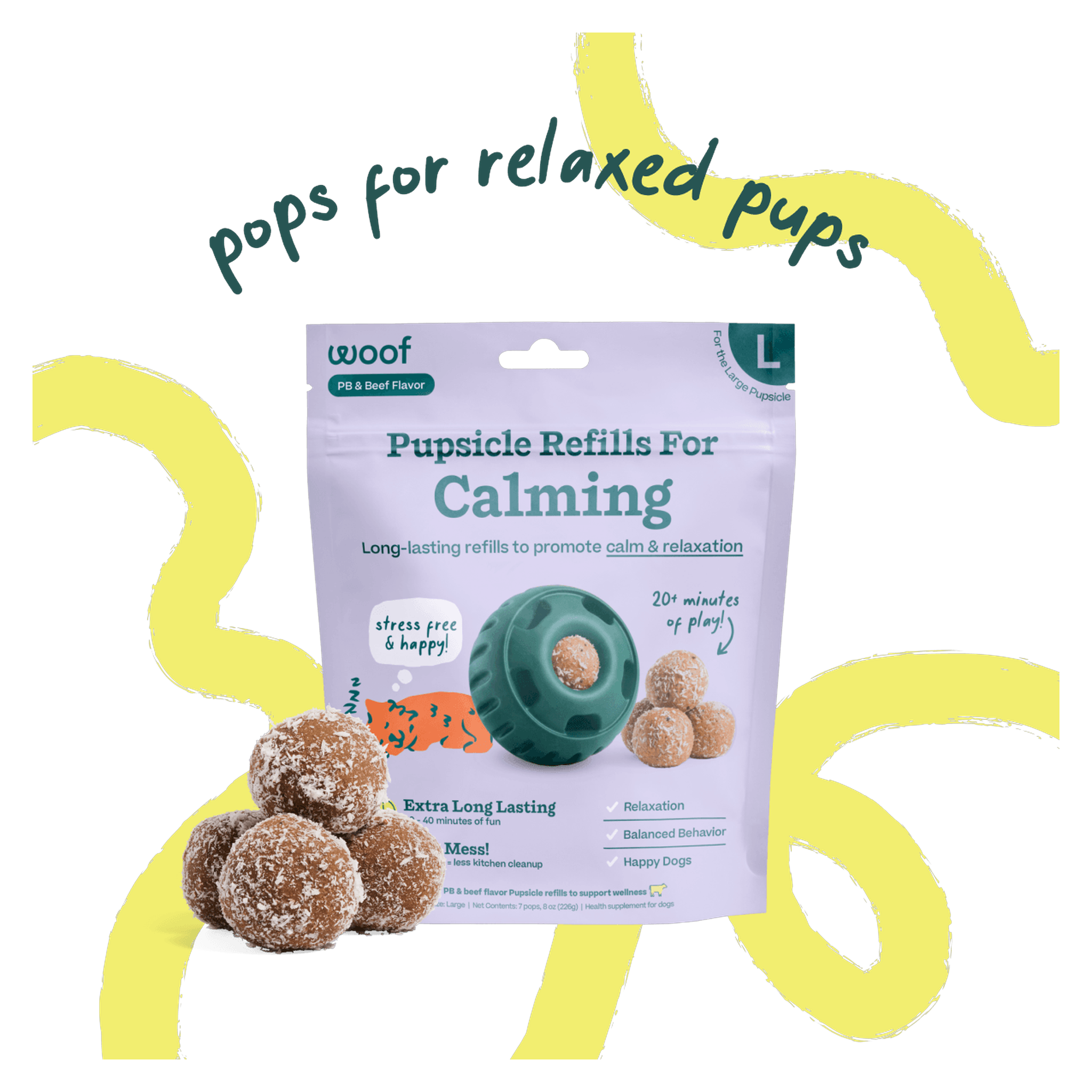 Woof Calming Wellness Pops Pupsicle refill treats, X-Large (75 LBS+) 12 FL OZ bag