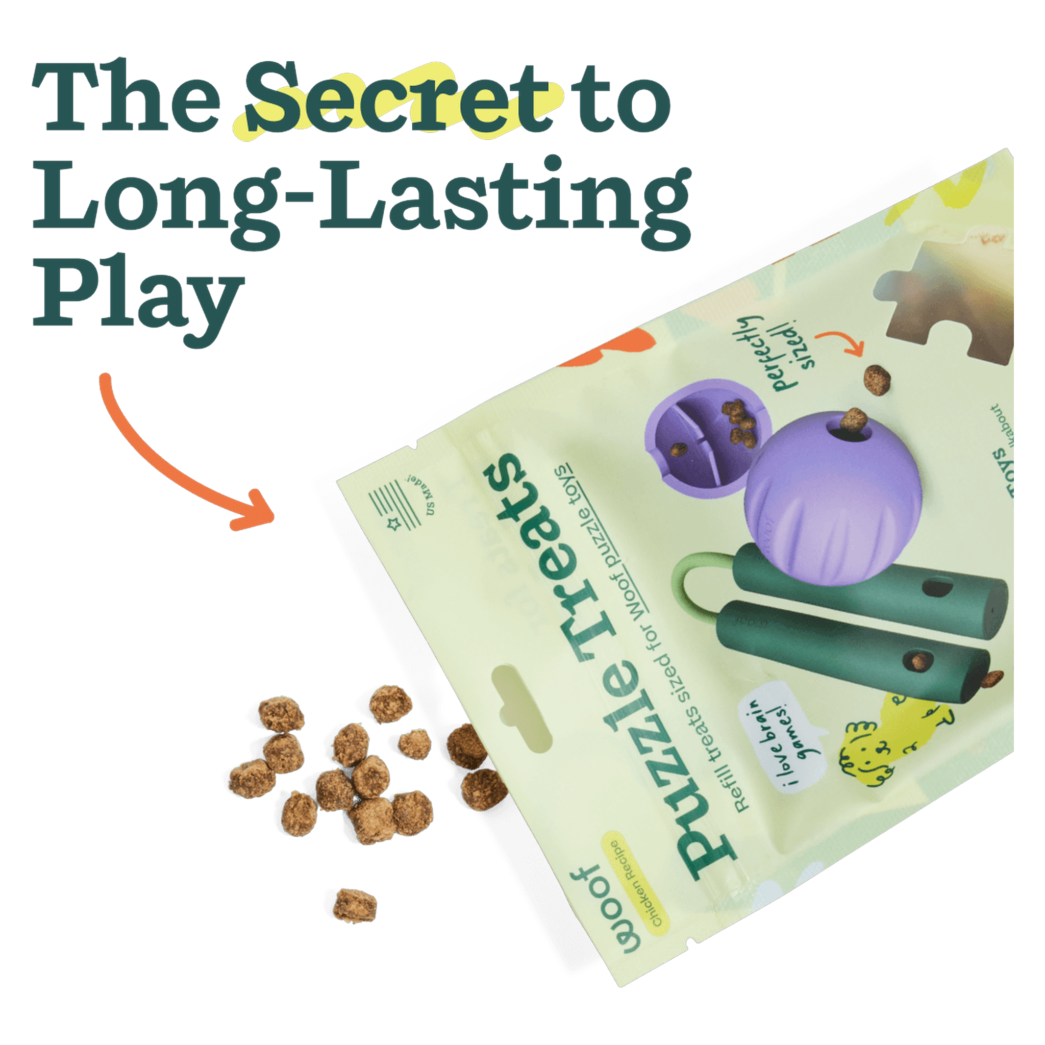 Puzzle Treats are sized to fit Nomchucks, Walkabout and Flyball