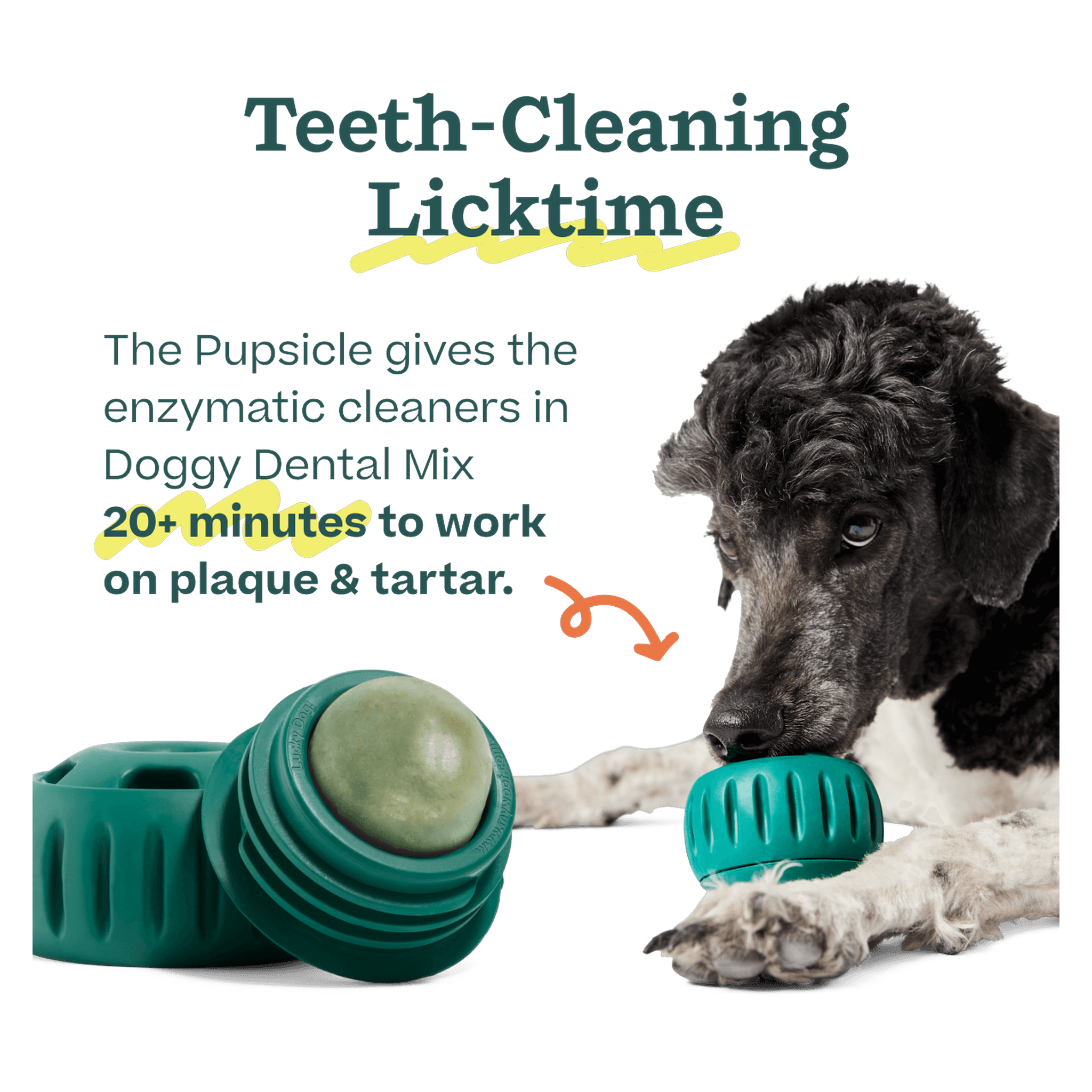 How Doggy Dental Mix works: mix, freeze in the Treat Tray, drop in the Pupsicle