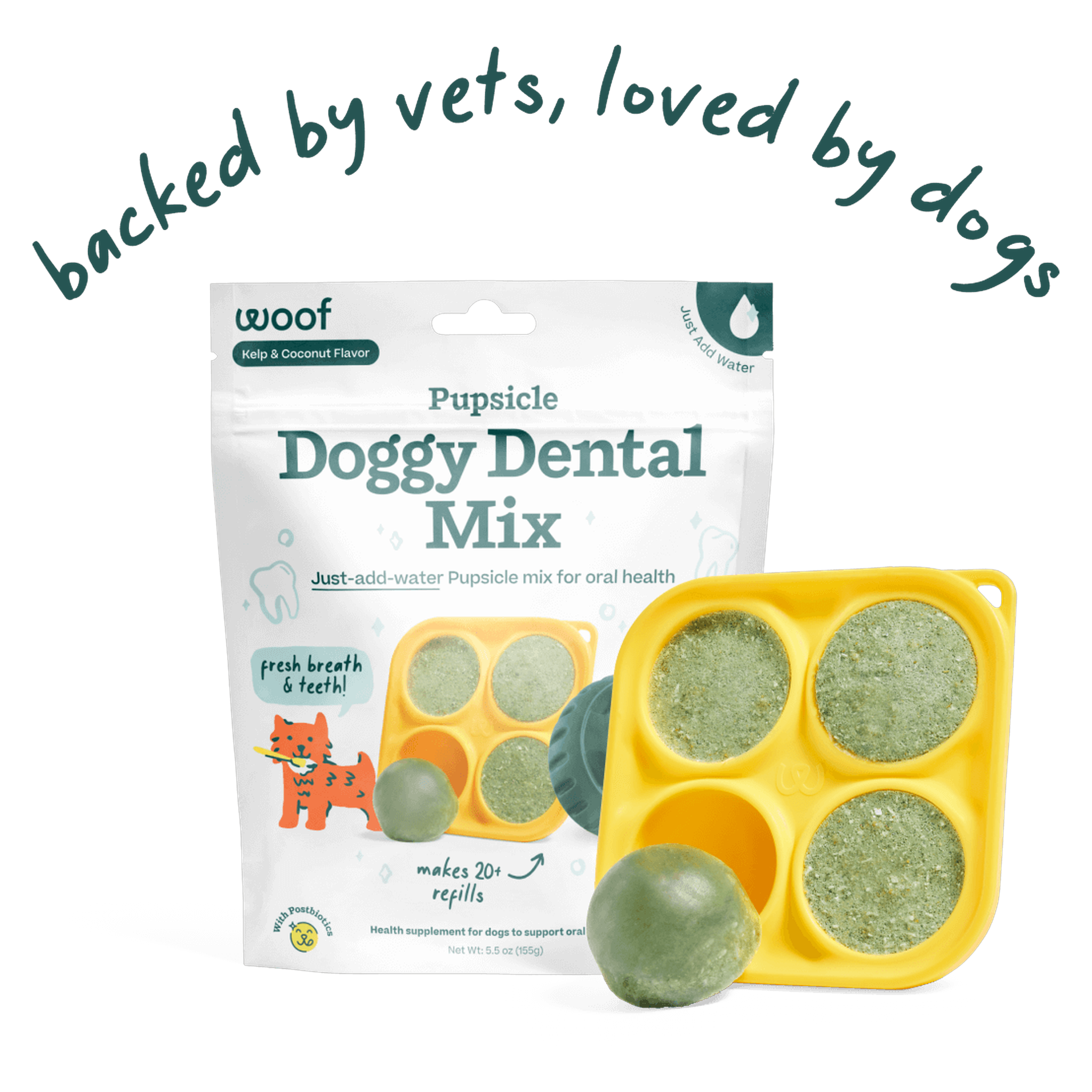 Woof Doggy Dental Pupsicle Mix bag, enzyme dental refill mix for the Pupsicle