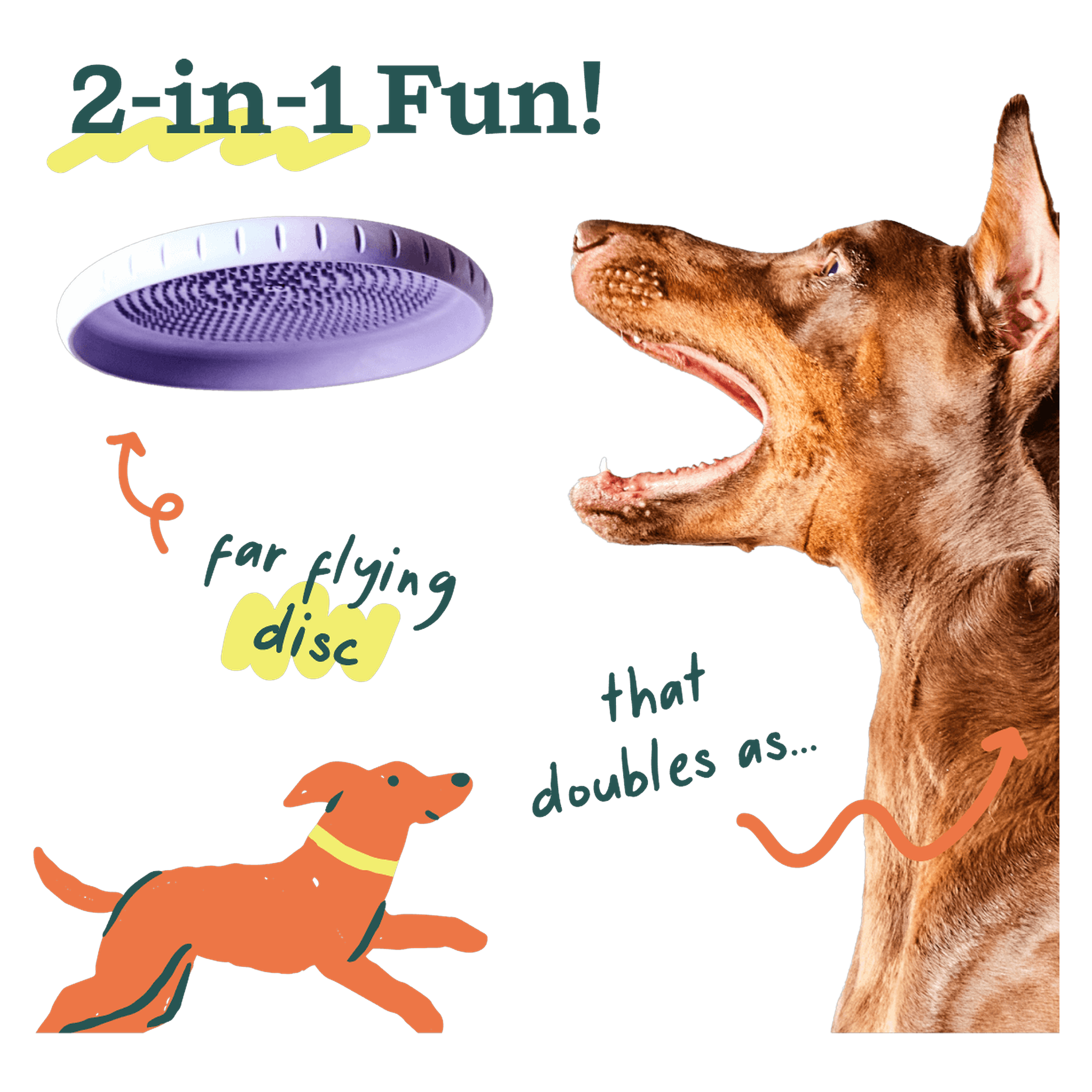 Fly n' Feed is a far-flying disc that doubles as a lick mat