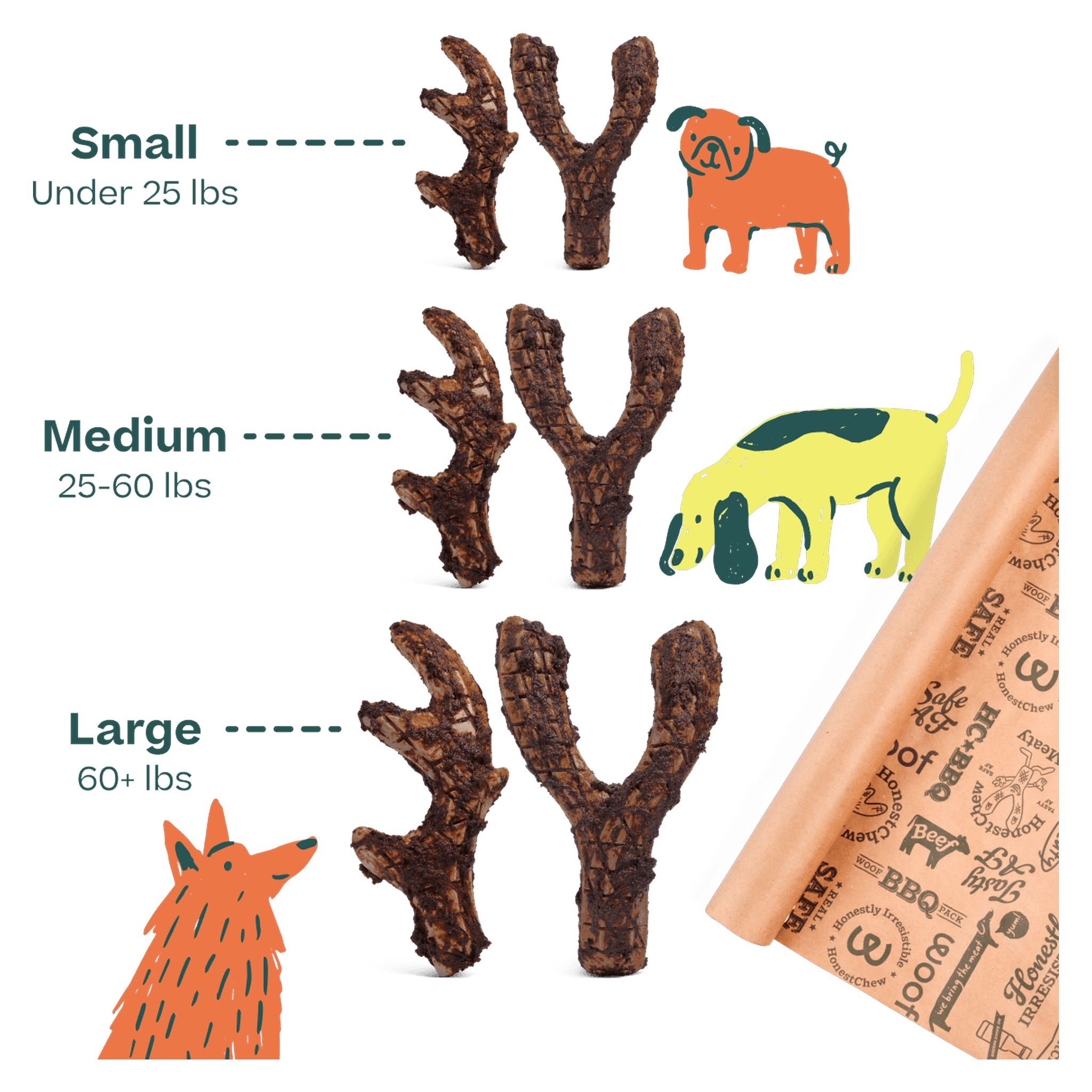HonestChew Meaty ingredients: beef coating and cellulose core