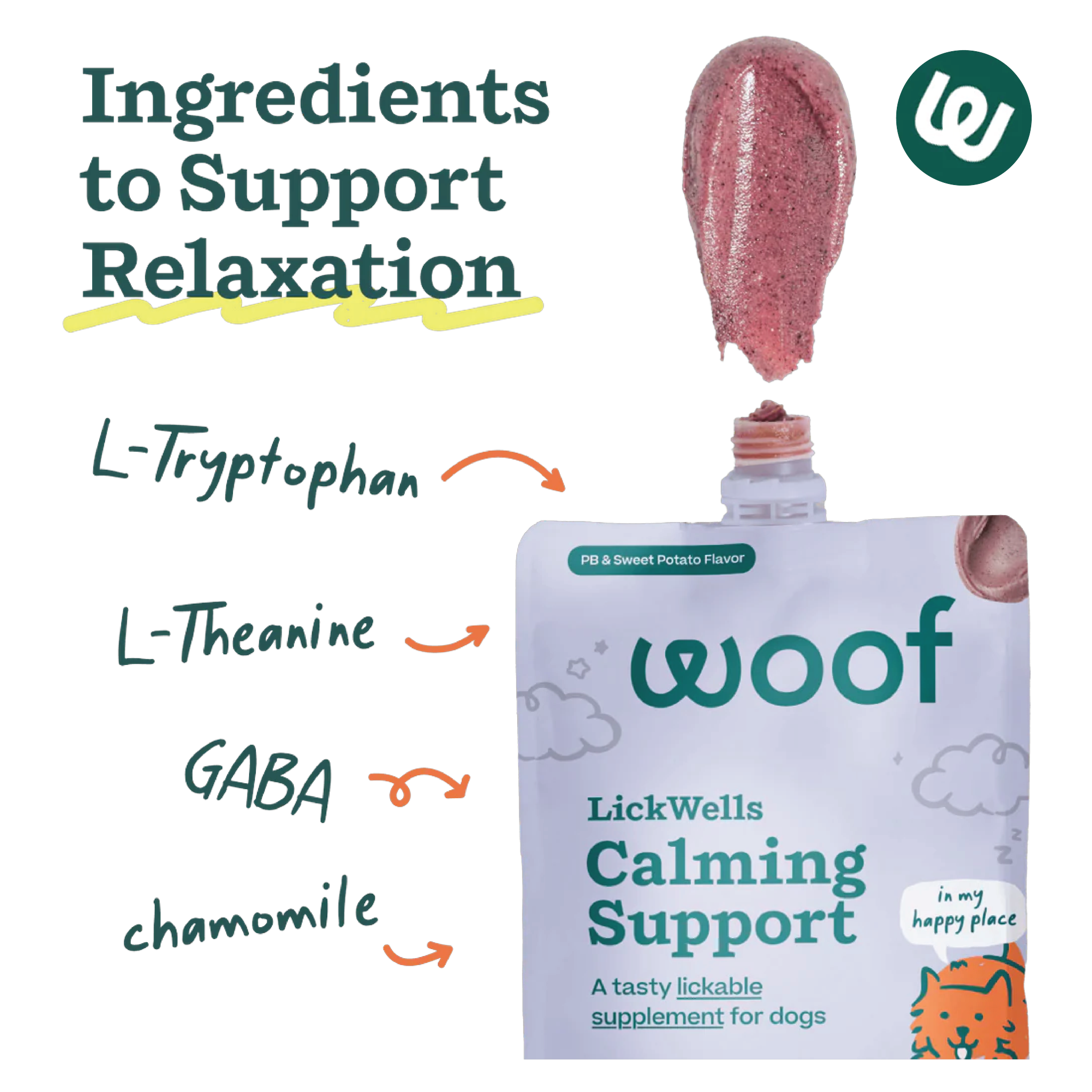 LickWells Calming Support with L-Tryptophan, L-Theanine, GABA and chamomile