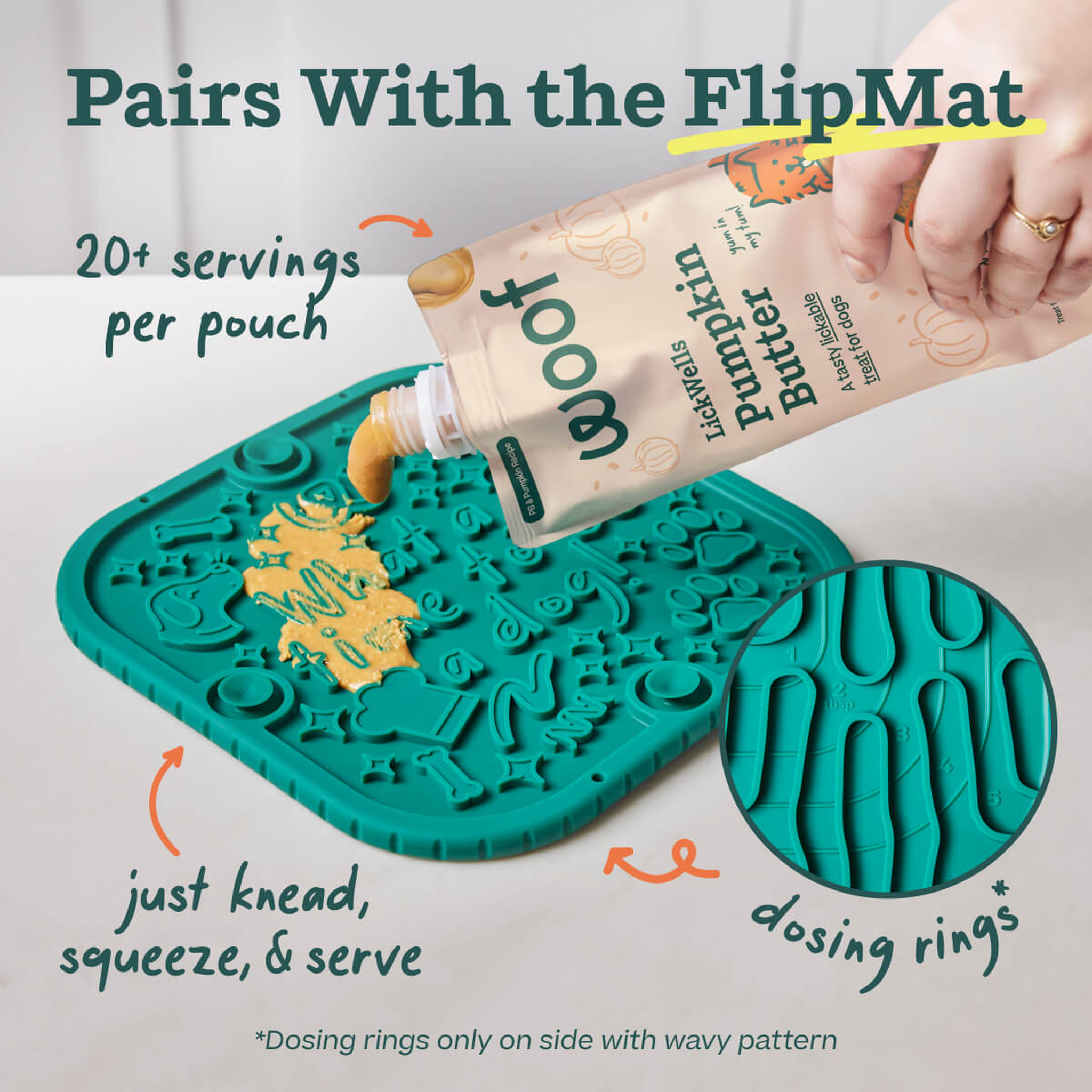 Squeezing LickWells Pumpkin Butter onto a lick mat