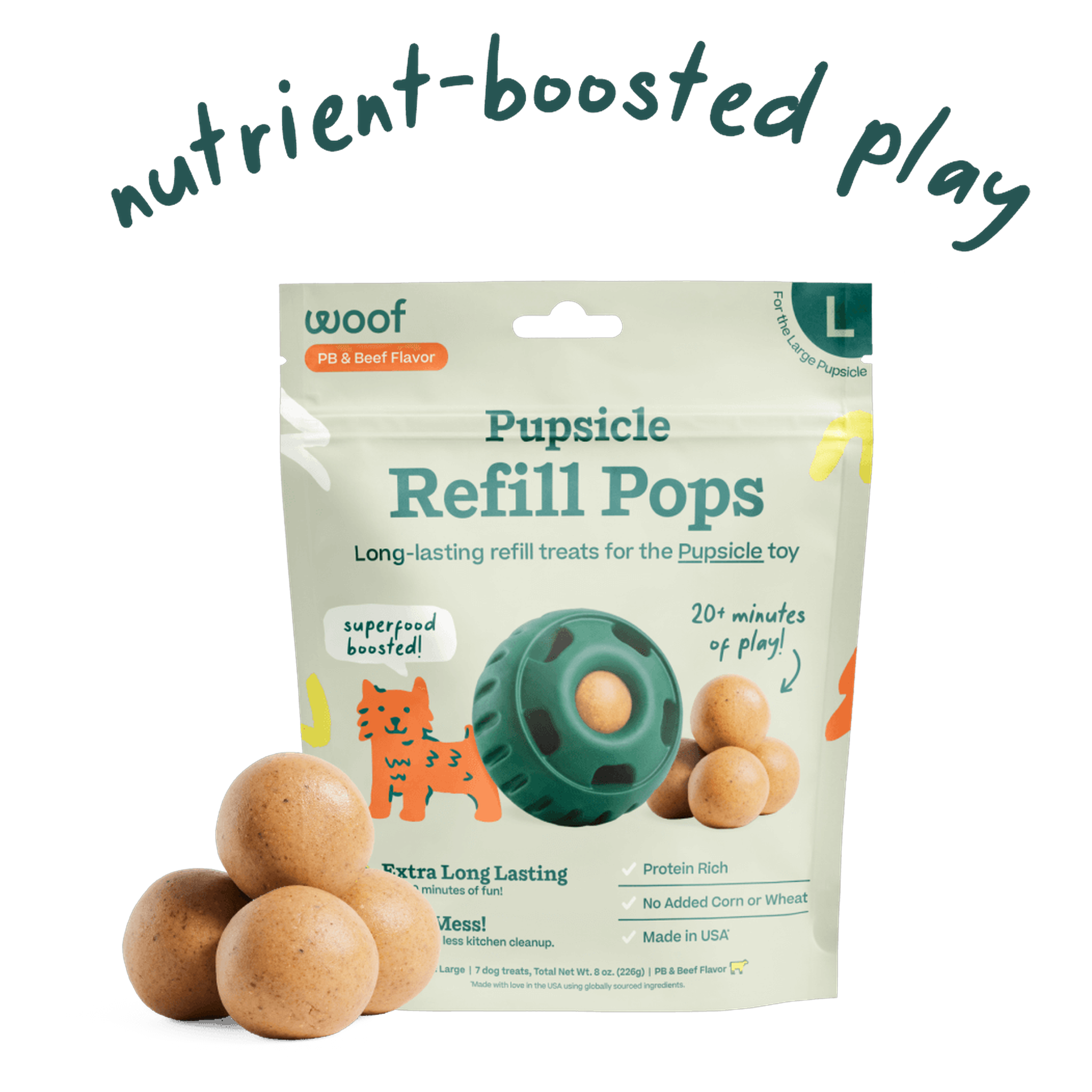 Woof Pupsicle Pops Beef and peanut butter refill treats, Small (10-25 LBS) 6 FL OZ bag